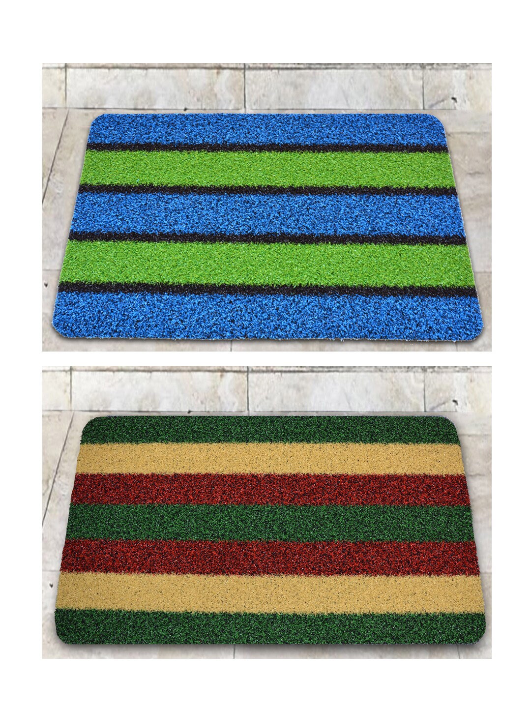 

Athom Living Blue & Green 2-Pieces Striped Anti Slip Doormats
