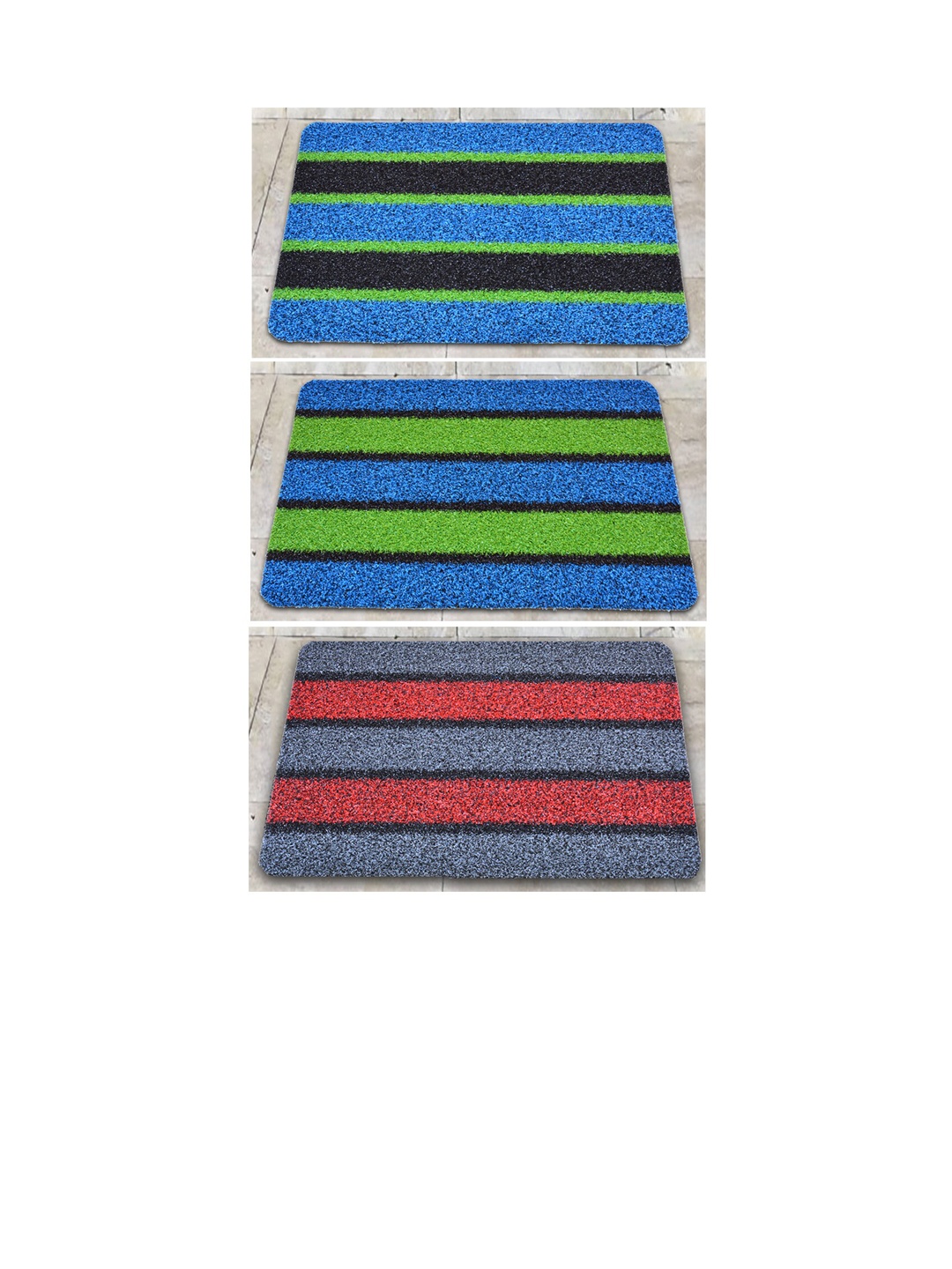 

Athom Living 3 Pcs Black & Green Striped Anti-Skid Doormats, Blue