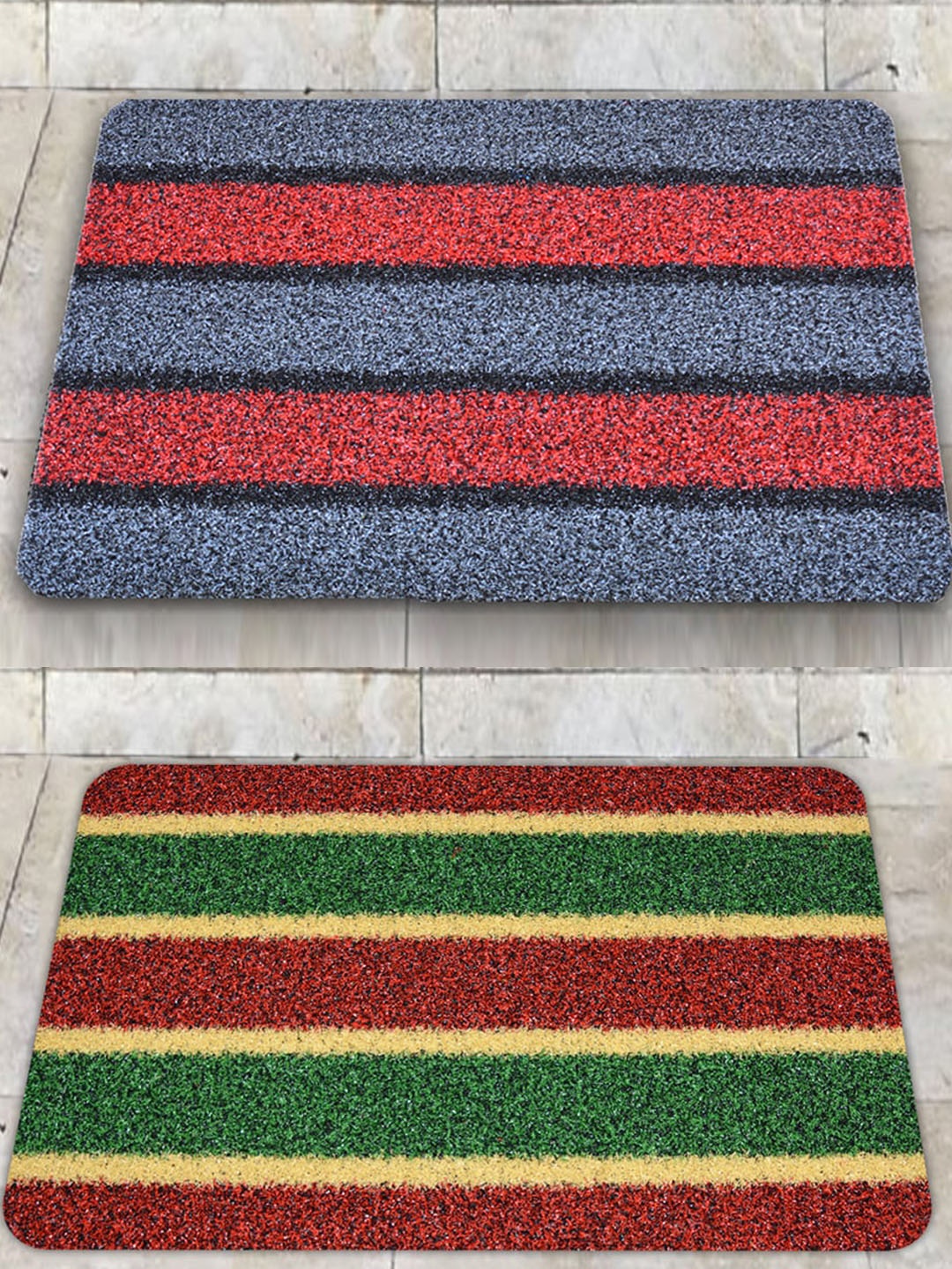 

Athom Living Grey & Green 2 Pieces Striped Anti Skid Doormats