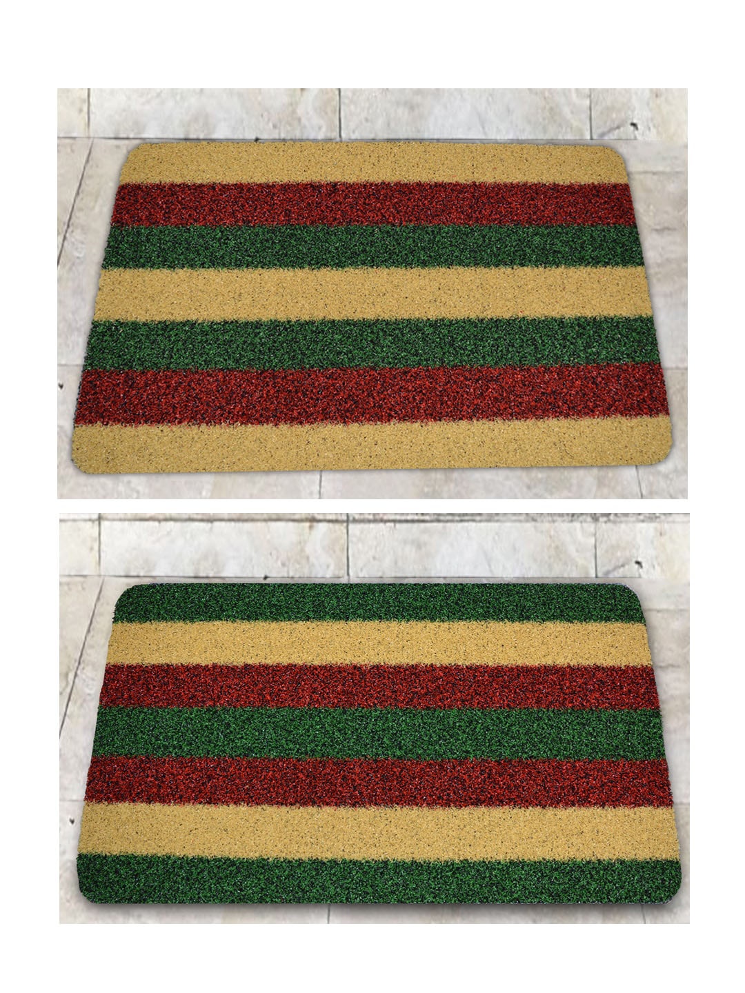 

Athom Living Green & Red 2-Pieces Striped Anti-Slip Doormats