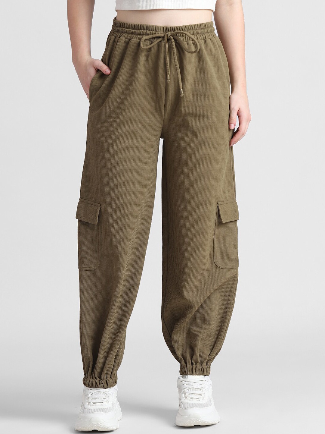 

ONLY Women High-Rise Regular Fit Pure Cotton Joggers, Olive