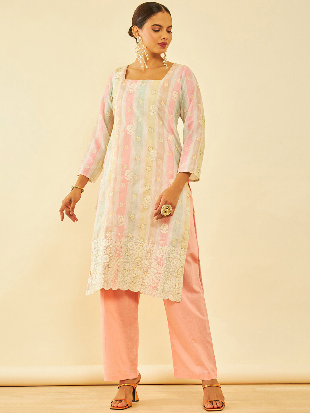 

Soch Printed Pure Cotton Unstitched Dress Material, Green