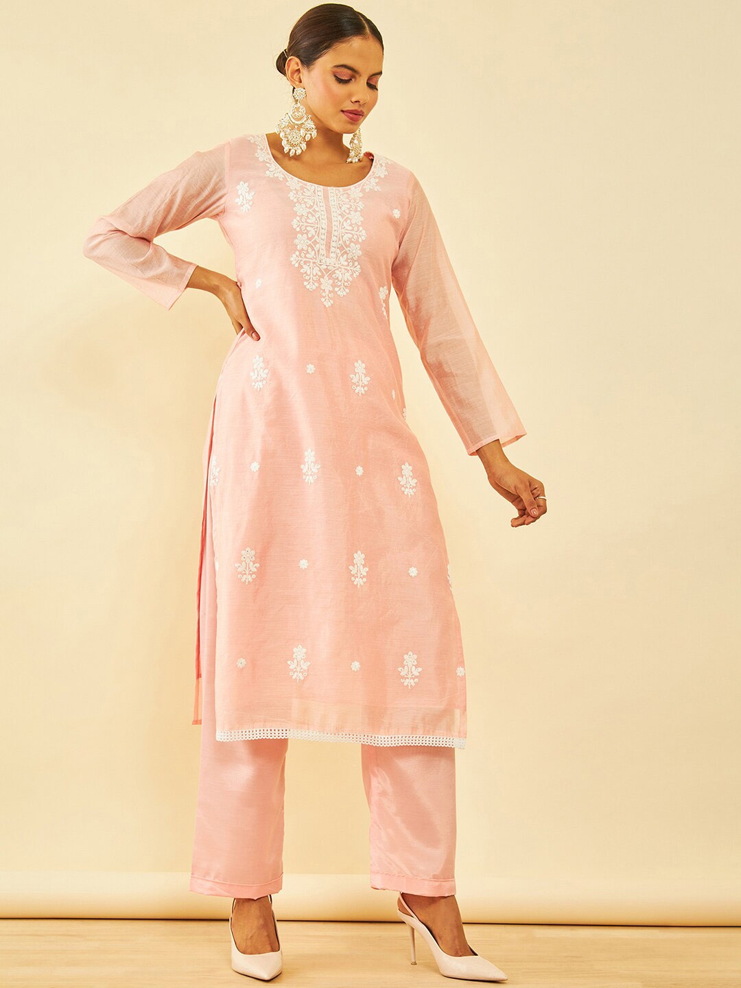 

Soch Floral Embroidered Unstitched Dress Material, Peach