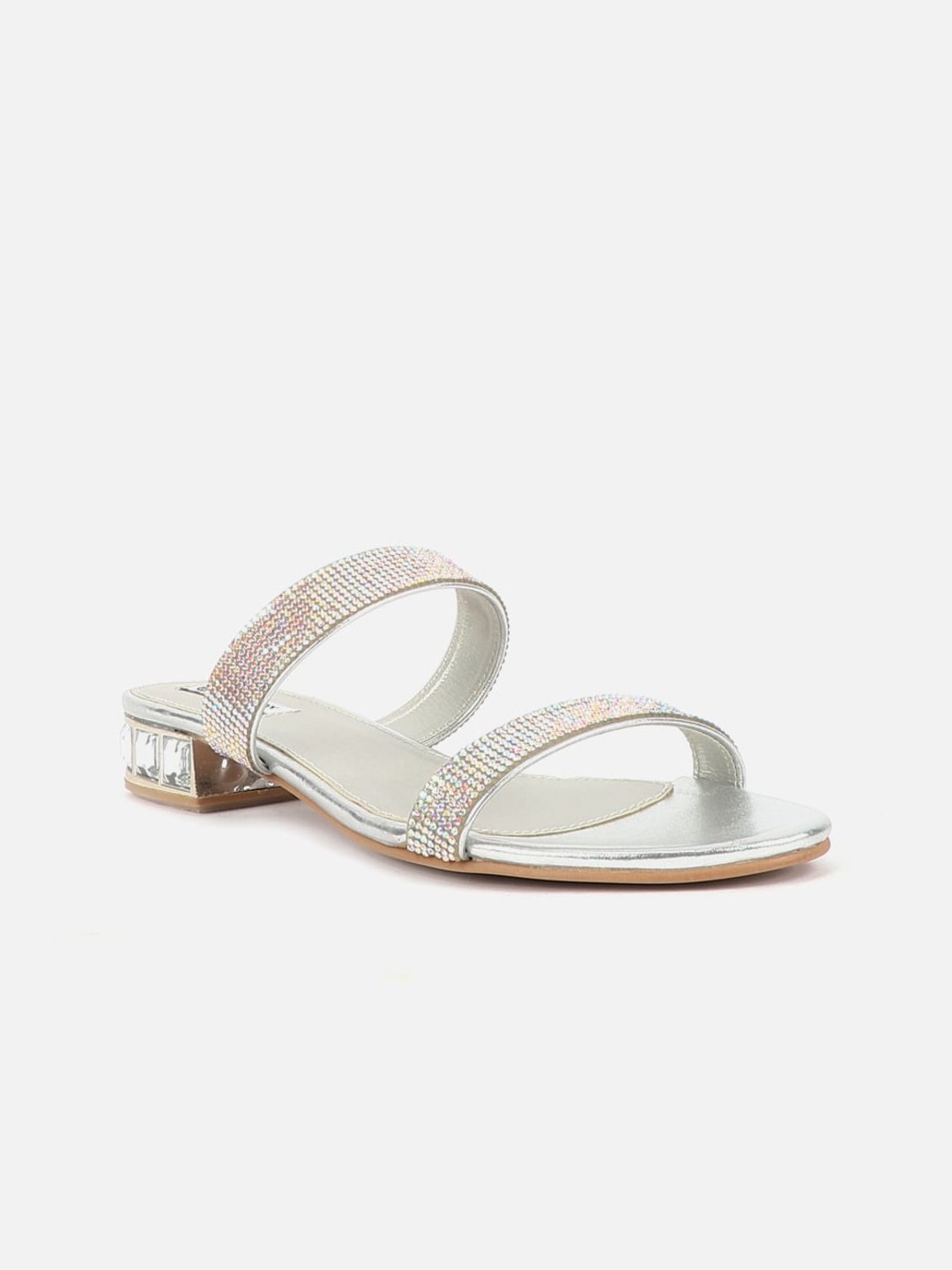 

Carlton London Embellished Party Two Strap Block Heels, Silver