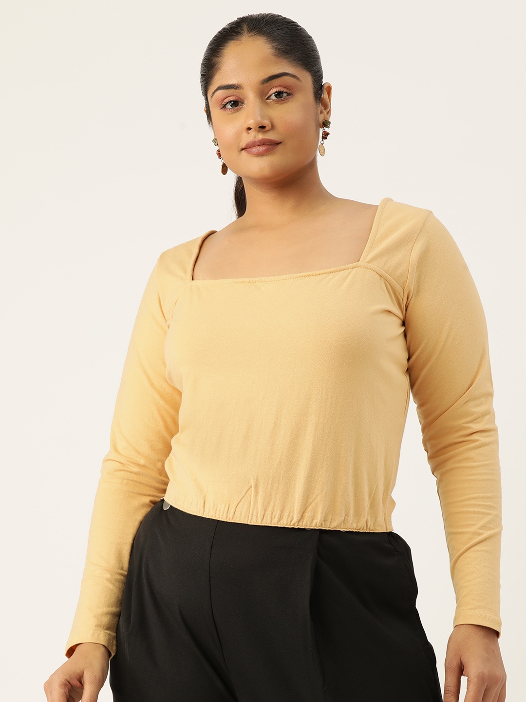 

theRebelinme Plus Size Crop Top, Beige