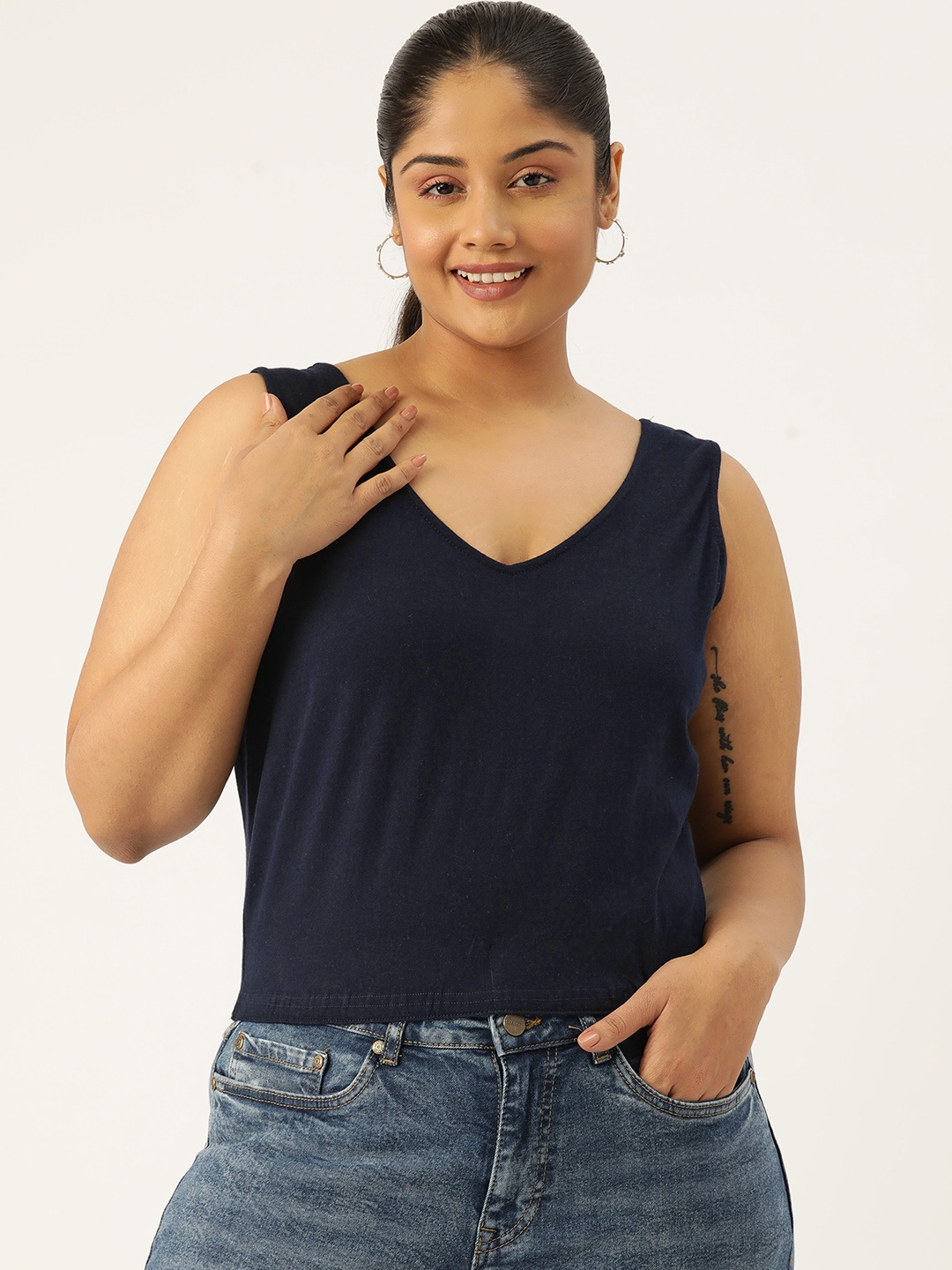 

theRebelinme Plus Size Crop Top, Navy blue