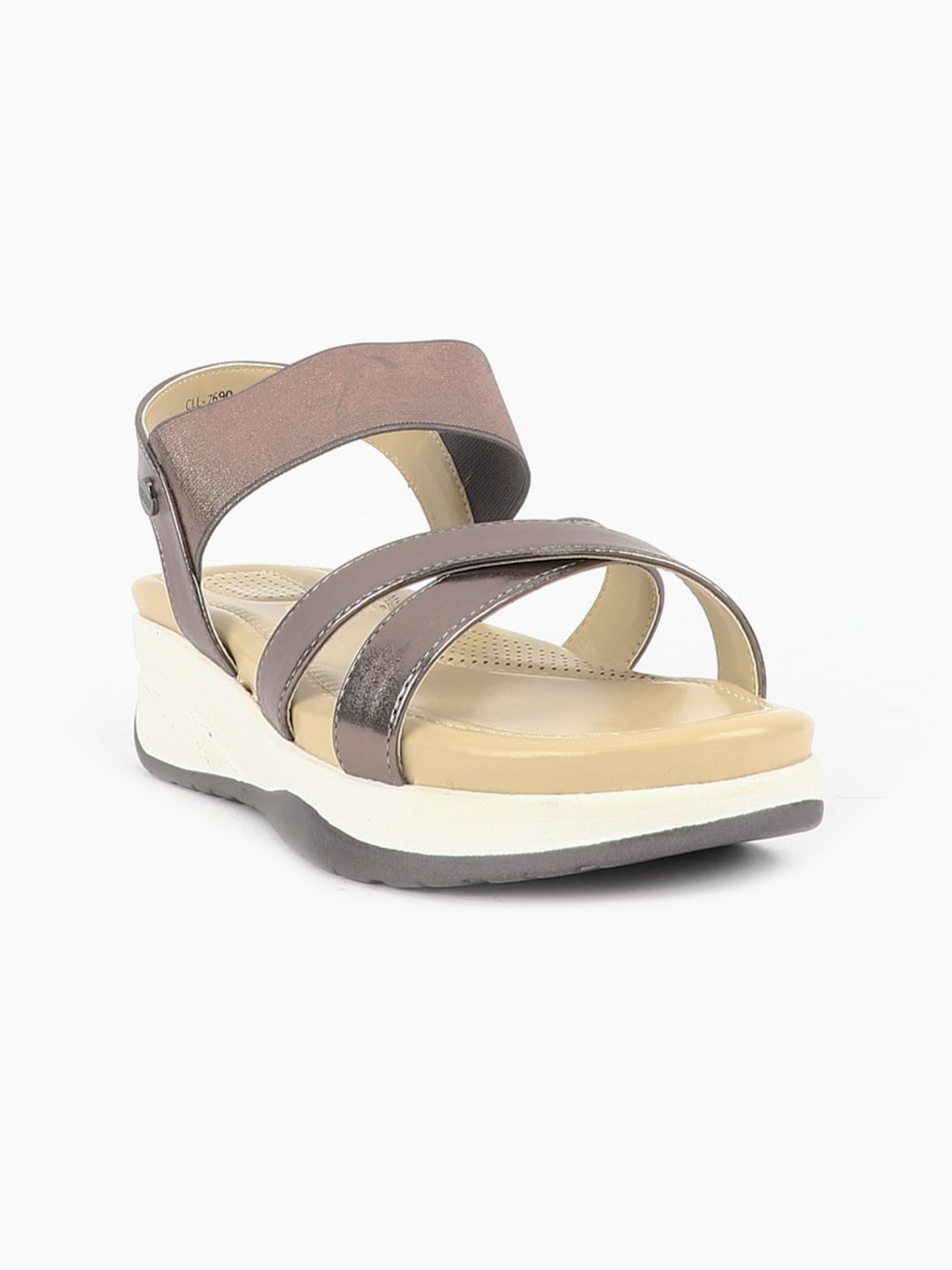 

Carlton London Cross Strap Open Toe Flatform Heels With Backstrap, Metallic