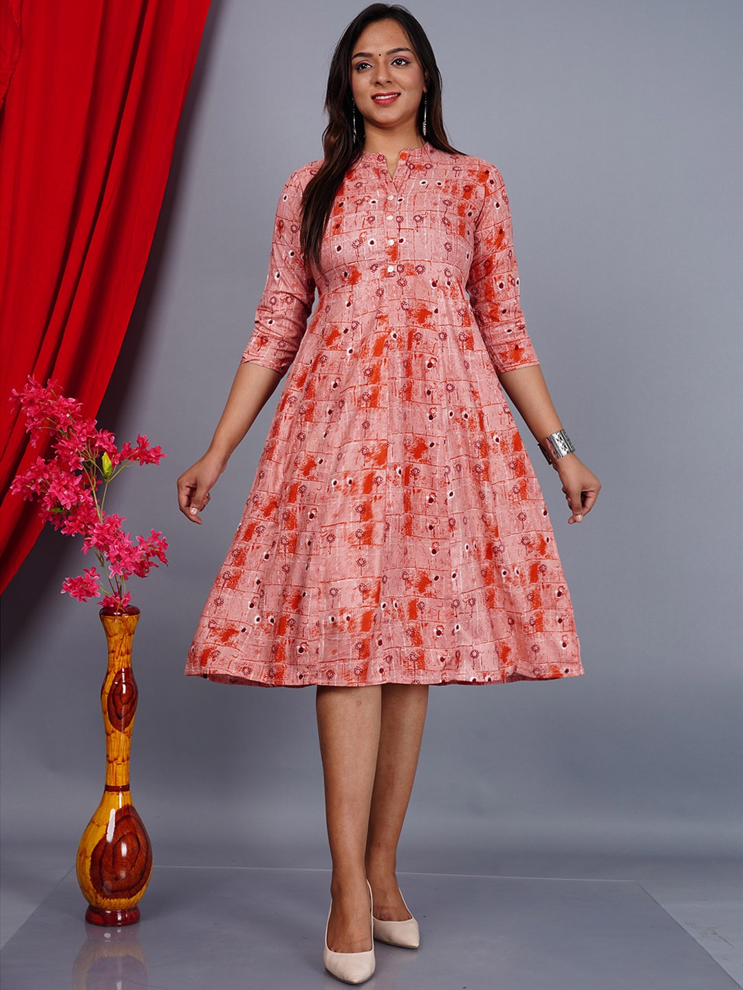 

KALINI Abstract Printed Fit & Flare Dress, Pink