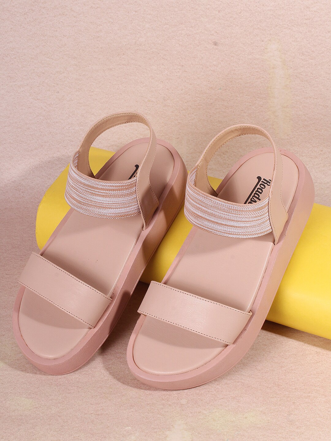 

The Roadster Lifestyle Co. Nude Coloured Open Toe Flatform Heels With Backstrap