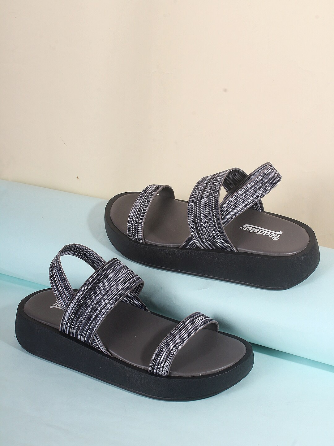

The Roadster Lifestyle Co. Grey Textured Open Toe Flatform Heels With Backstrap