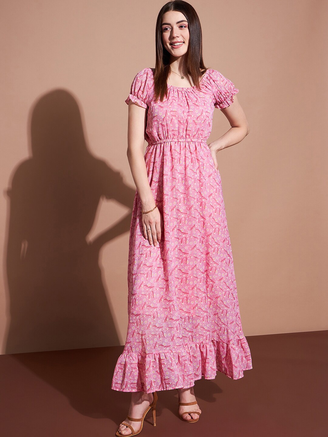 

Deewa Floral Printed Georgette Maxi Dress, Pink