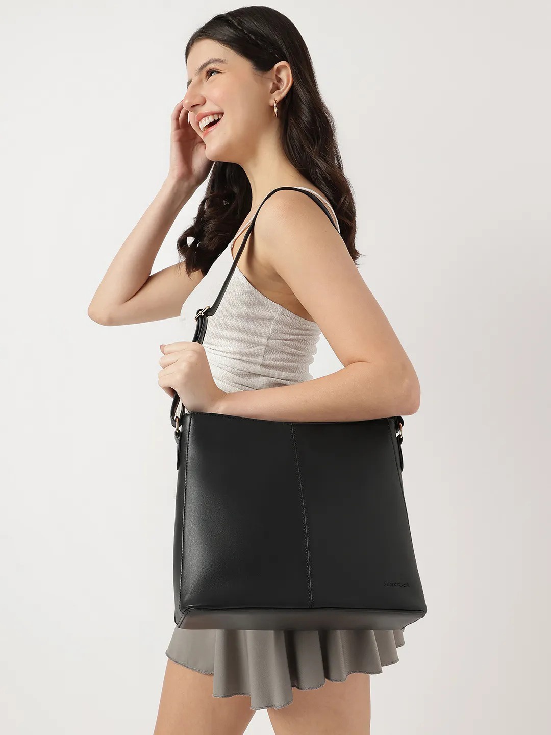 

Fastrack Shopper Hobo Bag With Buckle Detail, Black