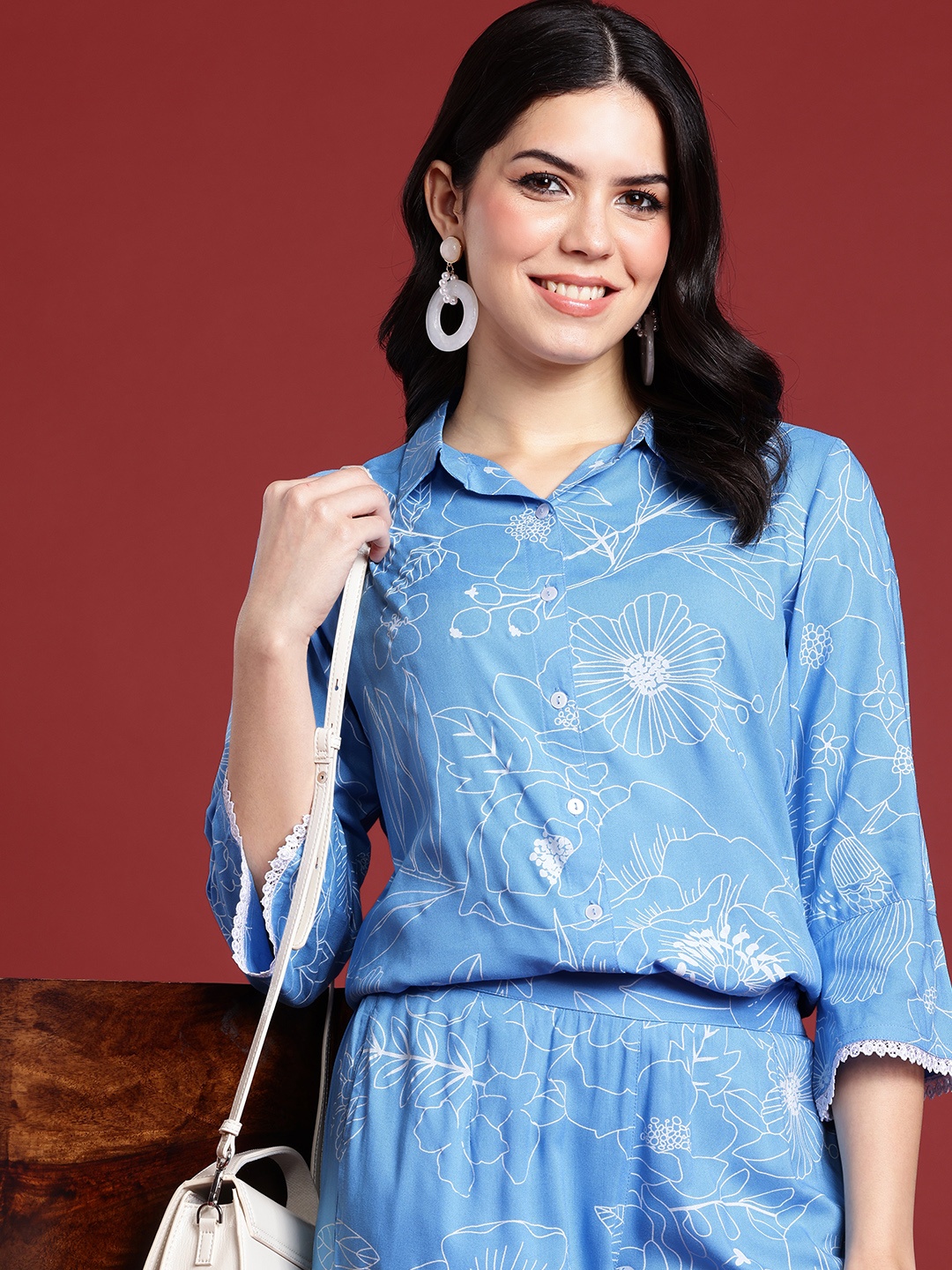 

Anouk Floral Printed Shirt with Trousers, Blue