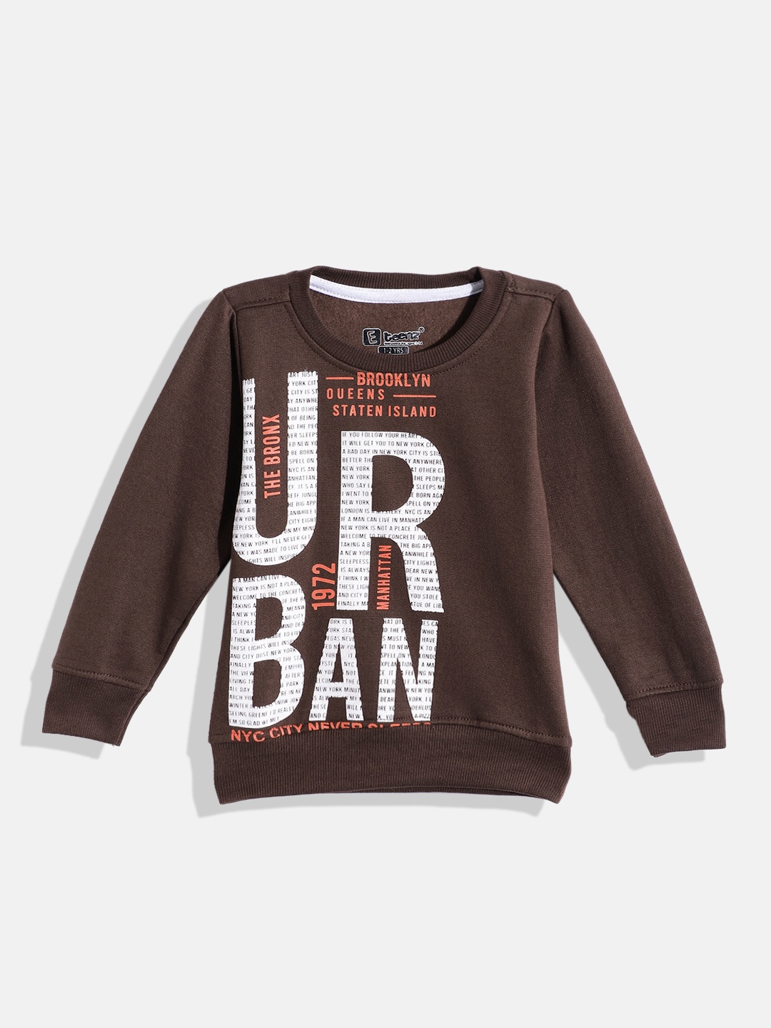 

Eteenz Boys Printed Premium Cotton Sweatshirt, Brown