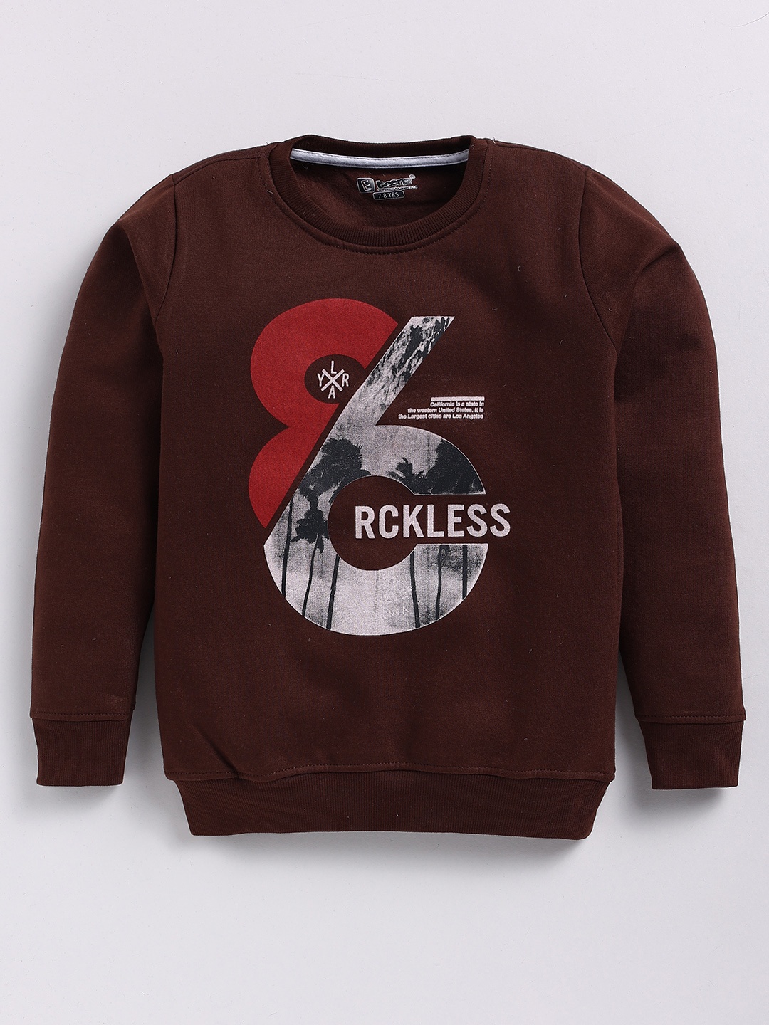 Eteenz Boys Typography Printed Round-Neck Premium Cotton Sweatshirt, Brown