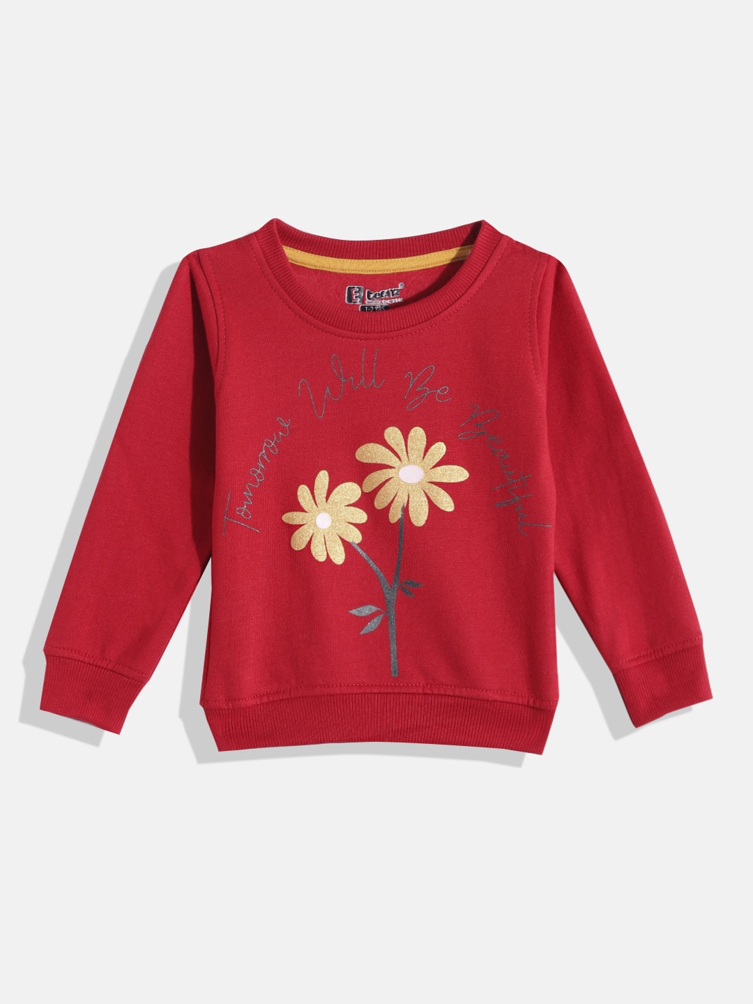 

Eteenz Girls Floral & Typography Printed Round-Neck Premium Cotton Sweatshirt, Red