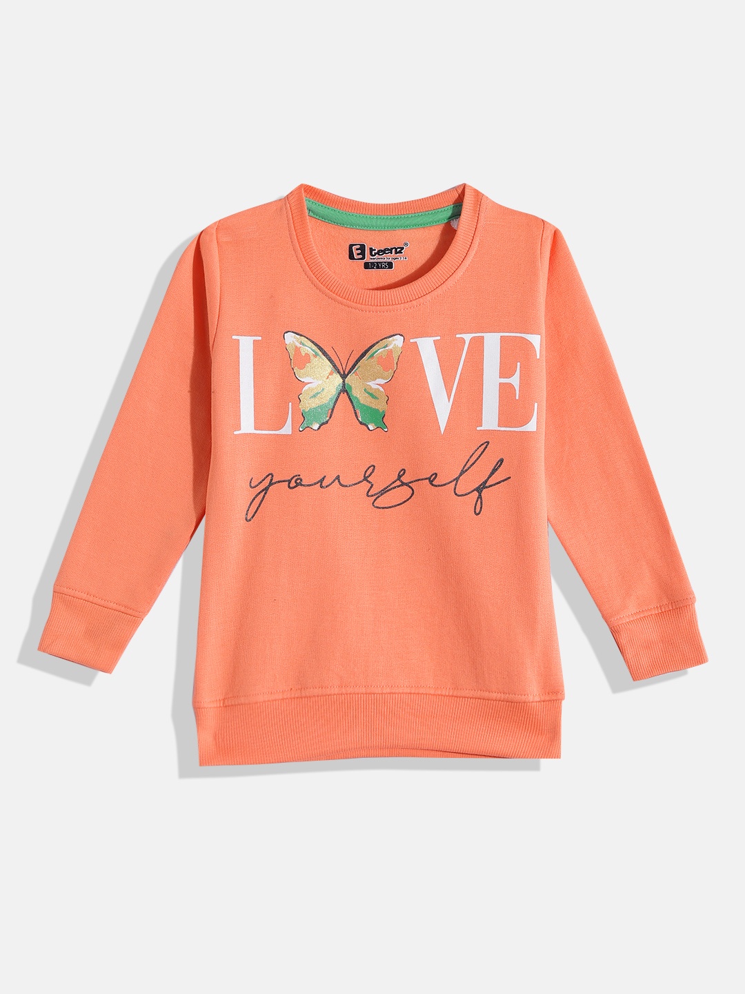 

Eteenz Girls Typography Printed Round-Neck Premium Cotton Sweatshirt, Orange