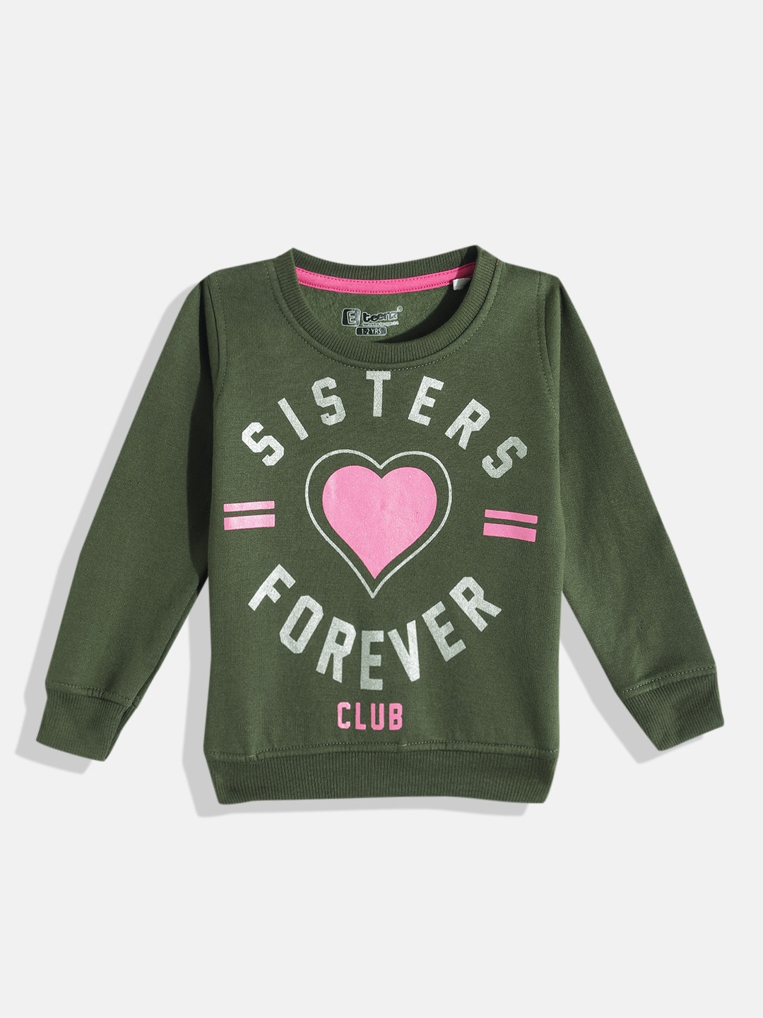 

Eteenz Girls Typography & Conversational Printed Round-Neck Premium Cotton Sweatshirt, Olive
