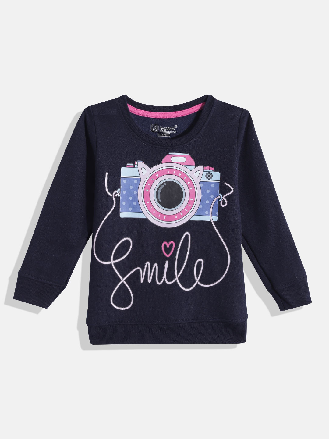 

Eteenz Girls Conversational & Typography Printed Round-Neck Premium Cotton Sweatshirt, Navy blue