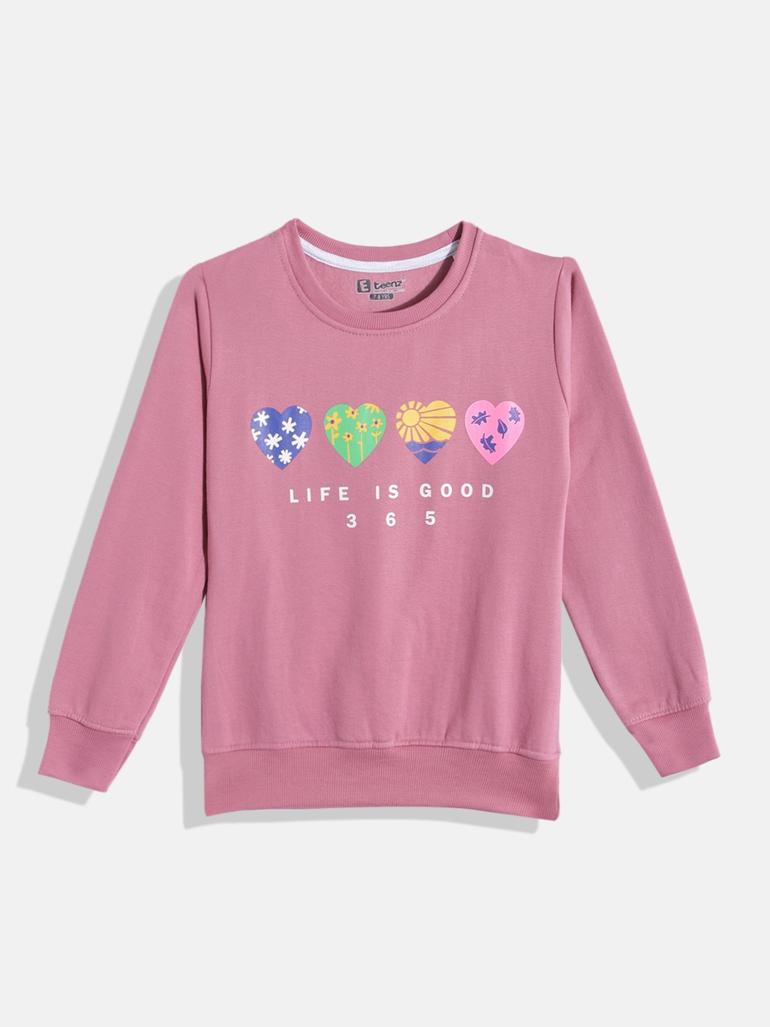 

Eteenz Girls Conversational & Typography Round-Neck Premium Cotton Sweatshirt, Rose