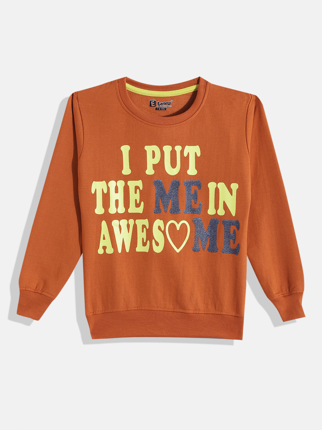 

Eteenz Girls Printed Premium Cotton Sweatshirt, Rust