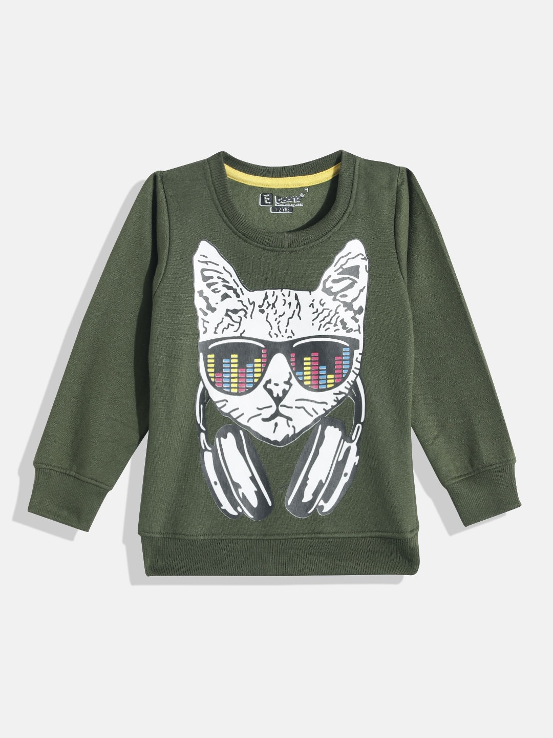 

Eteenz Girls Graphic Printed Round-Neck Premium Cotton Sweatshirt, Olive
