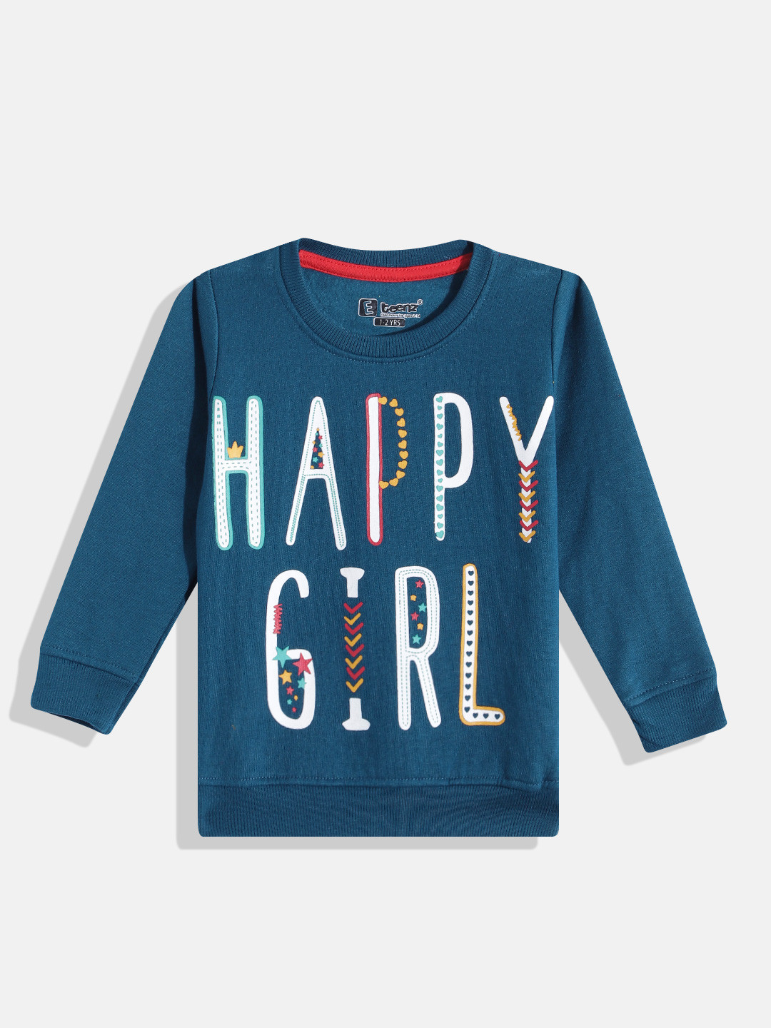 

Eteenz Girls Typography Printed Round-Neck Premium Cotton Sweatshirt, Teal