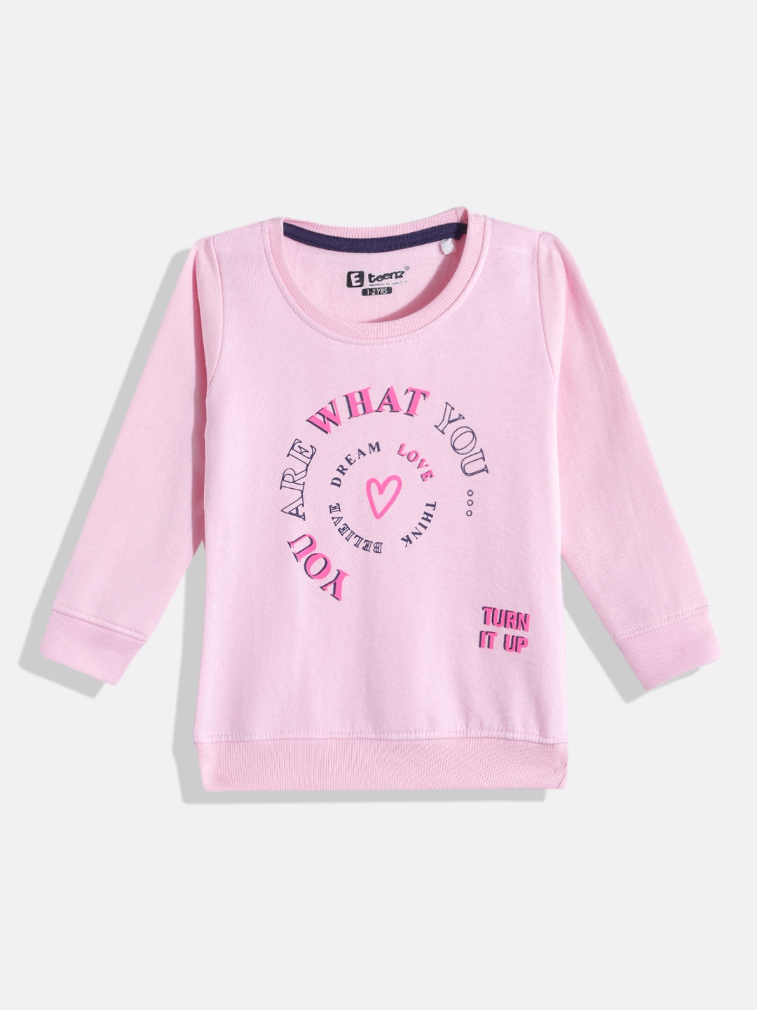 

Eteenz Girls Typography Printed Round-Neck Premium Cotton Sweatshirt, Pink