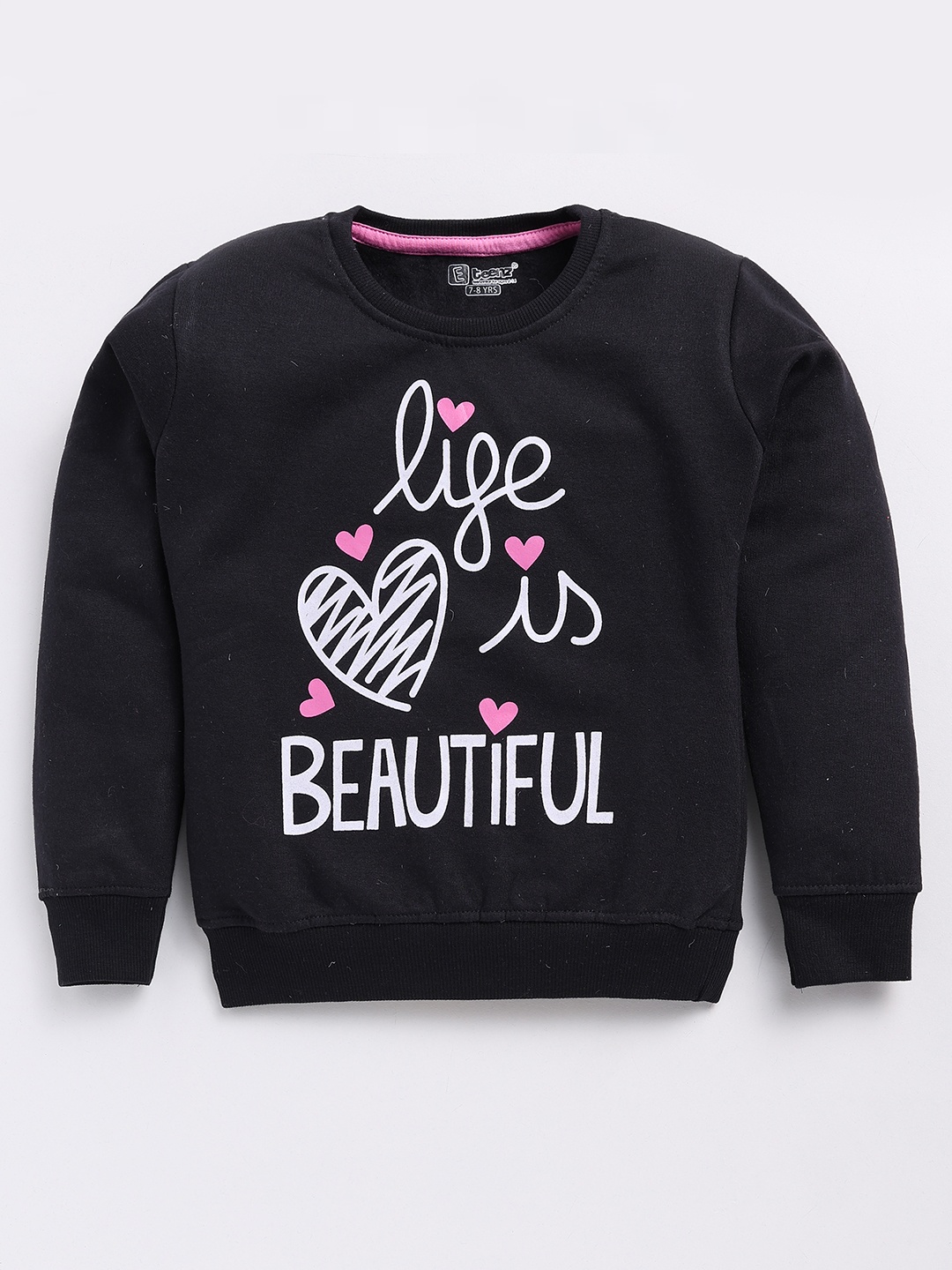 Eteenz Girls Premium Cotton Typography Printed Sweatshirt, Black