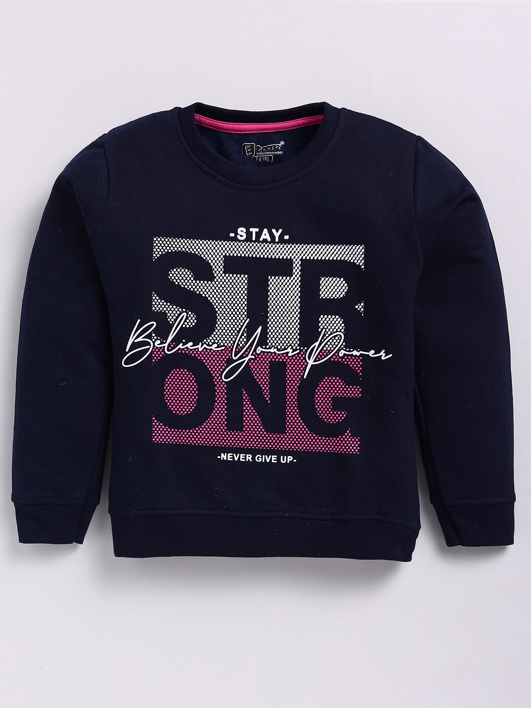 

Eteenz Girls Typography Printed Round-Neck Premium Cotton Sweatshirt, Navy blue