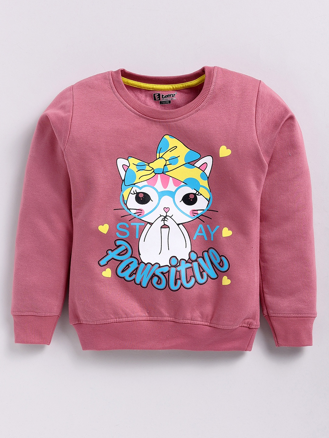 

Eteenz Girls Graphic & Typography Printed Round-Neck Premium Cotton Sweatshirt, Pink