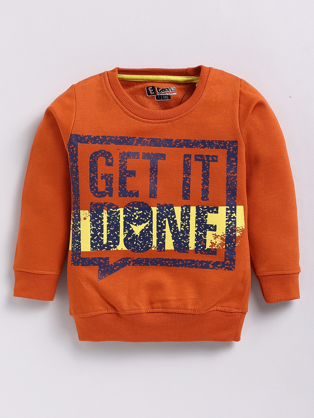 Eteenz Girls Typography Printed Round-Neck Premium Cotton Sweatshirt, Orange