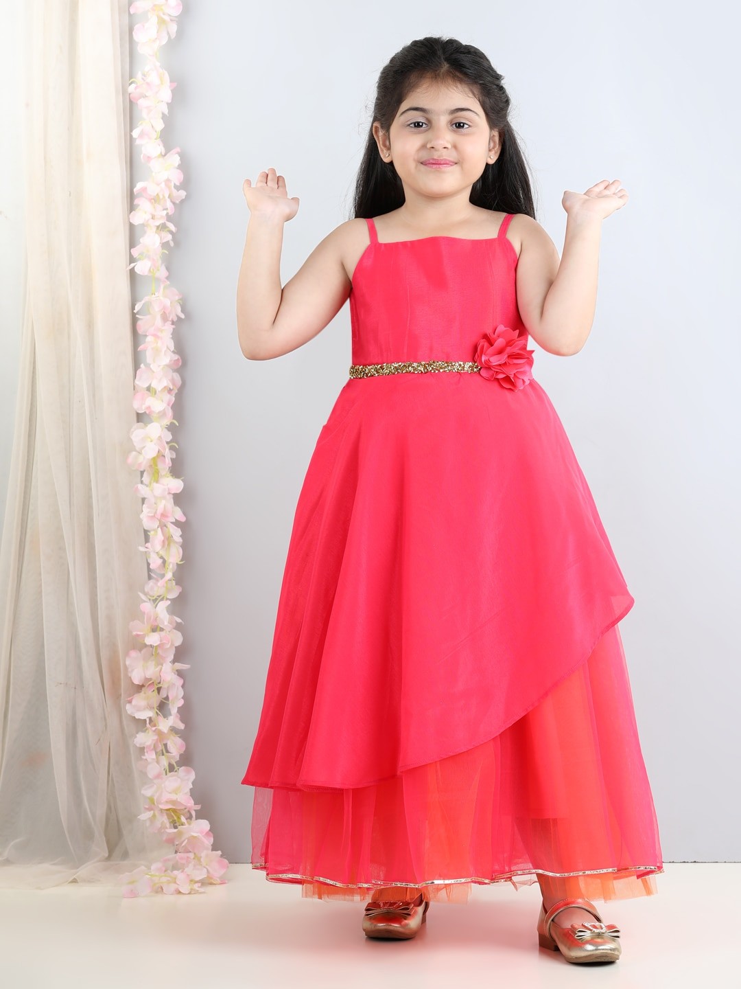 

Toy Balloon kids Girls Shoulder Straps Net Fit and Flare Maxi Dress, Pink