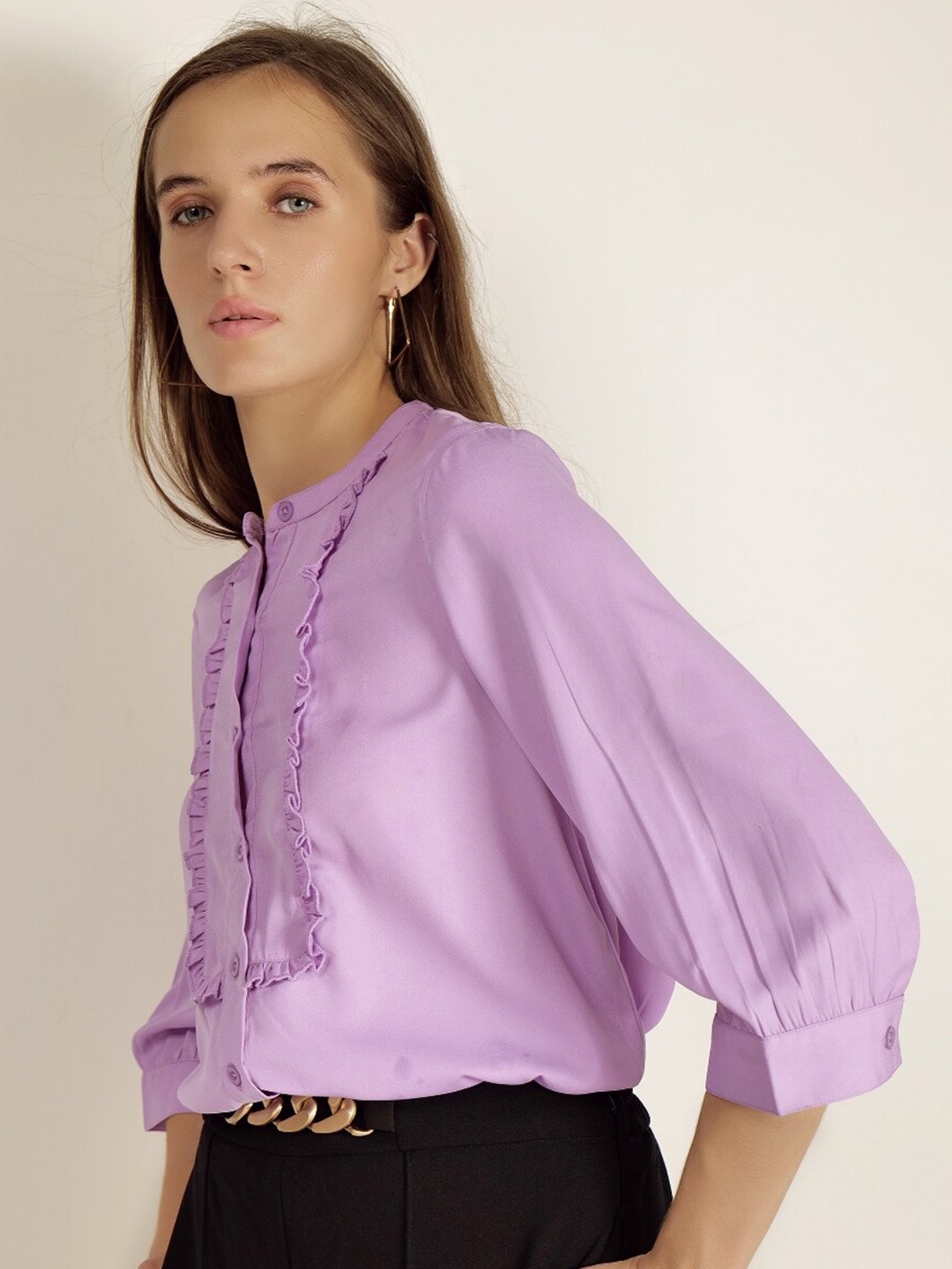 

INVICTUS Mandarin Collar Casual Shirt, Purple
