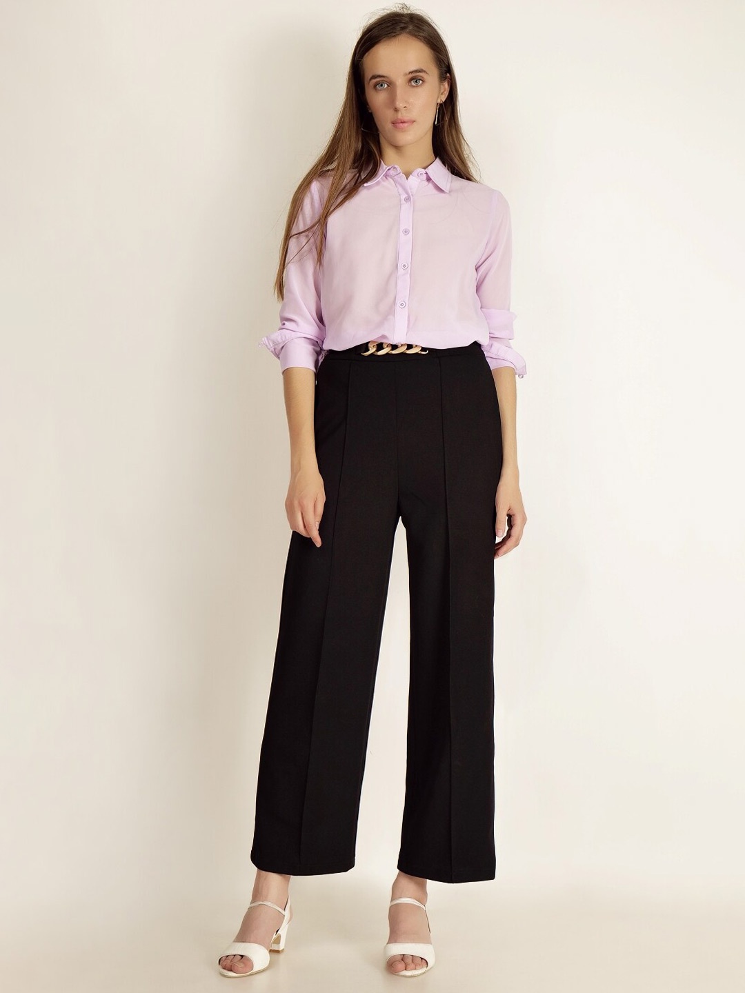 

INVICTUS Spread Collar Georgette Casual Shirt, Purple