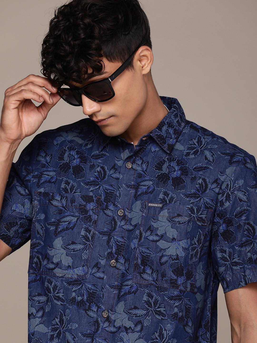 

FORCE IX Pure Cotton Floral Printed Casual Shirt, Blue