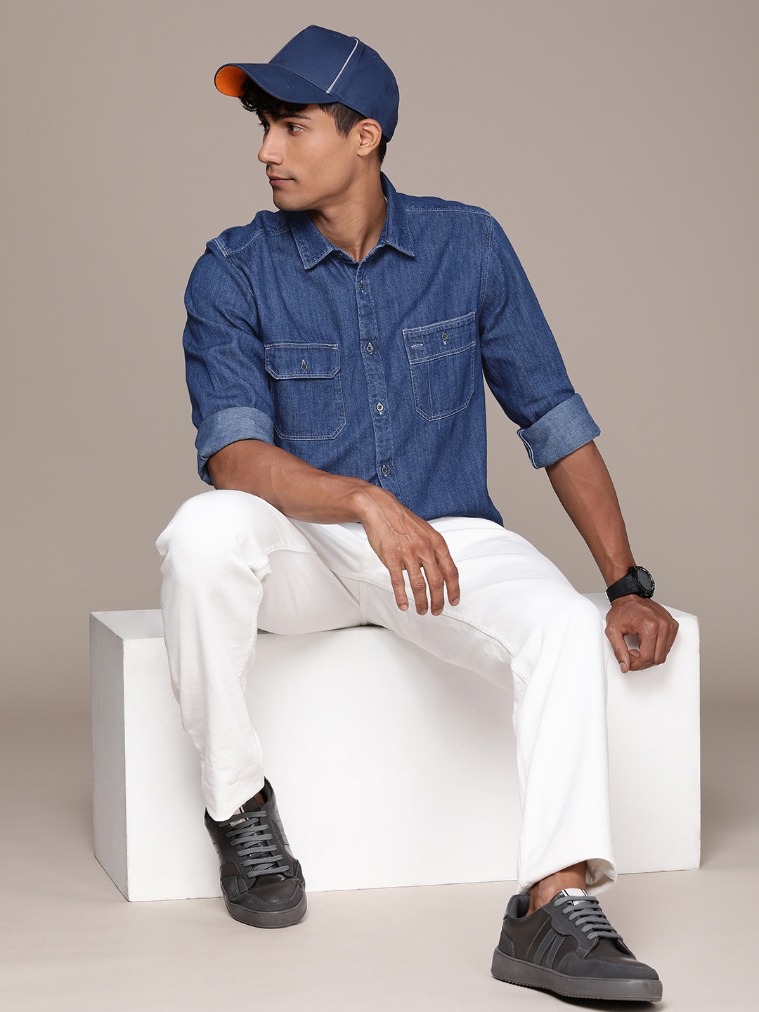 

FORCE IX Pure Cotton Denim Casual Shirt, Blue