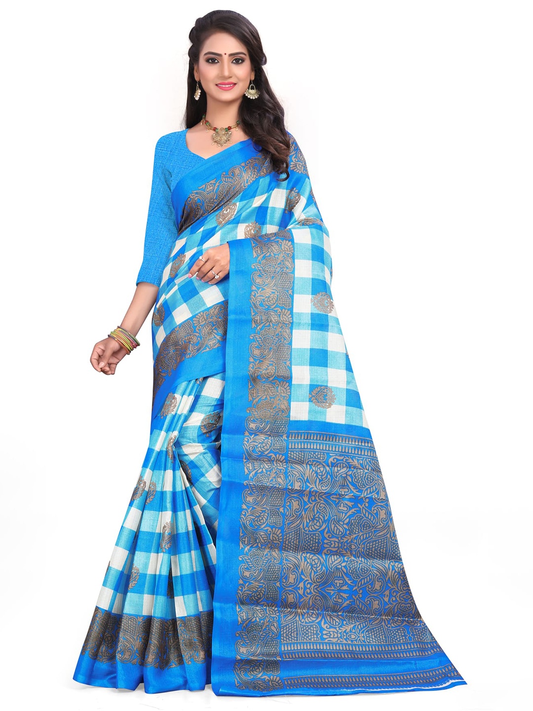 

KALINI Ethnic Motifs Printed Zari Banarasi Saree, Blue