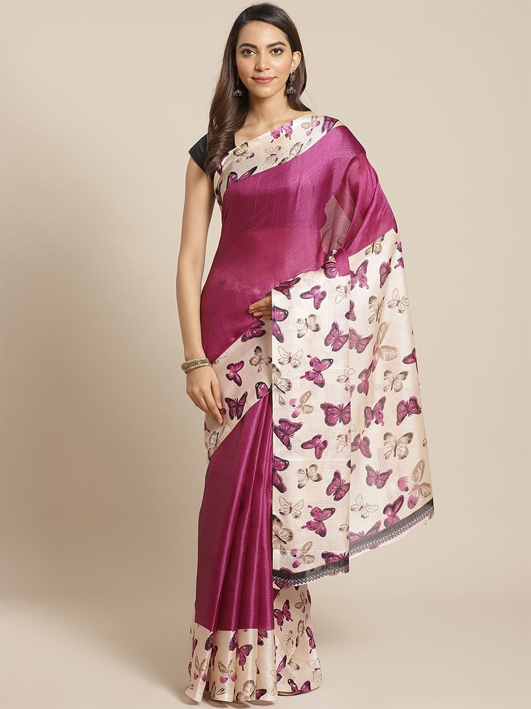

KALINI Printed Border Art Silk Banarasi Saree, Purple