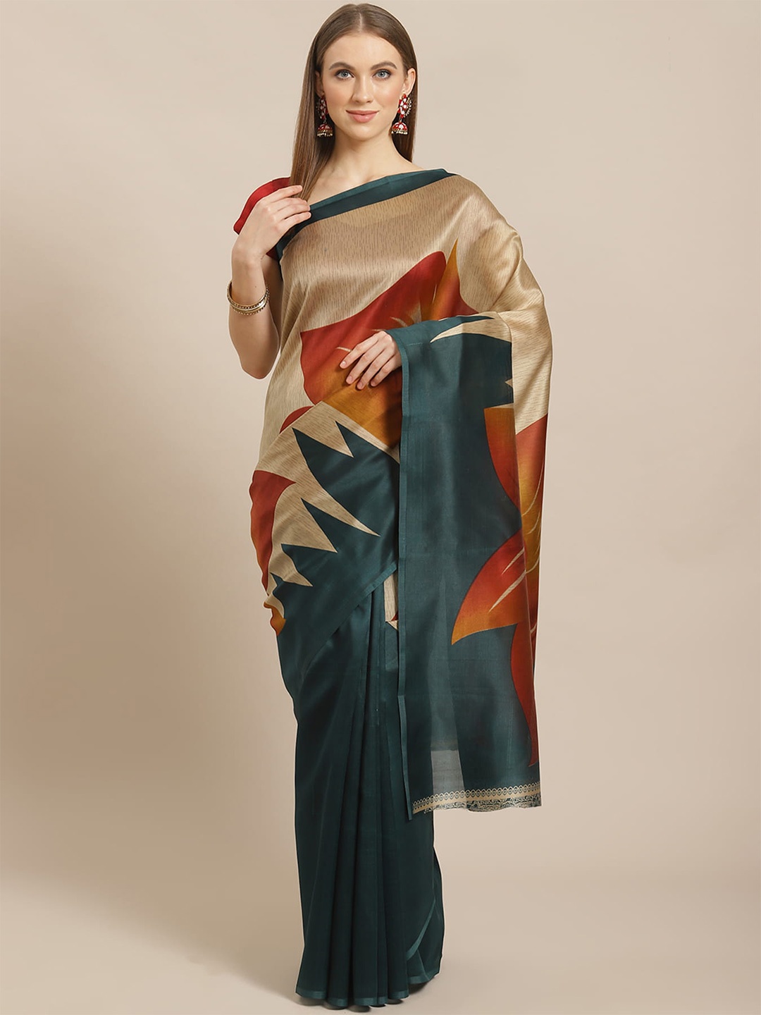 

KALINI Floral Printed Banarasi Saree, Beige