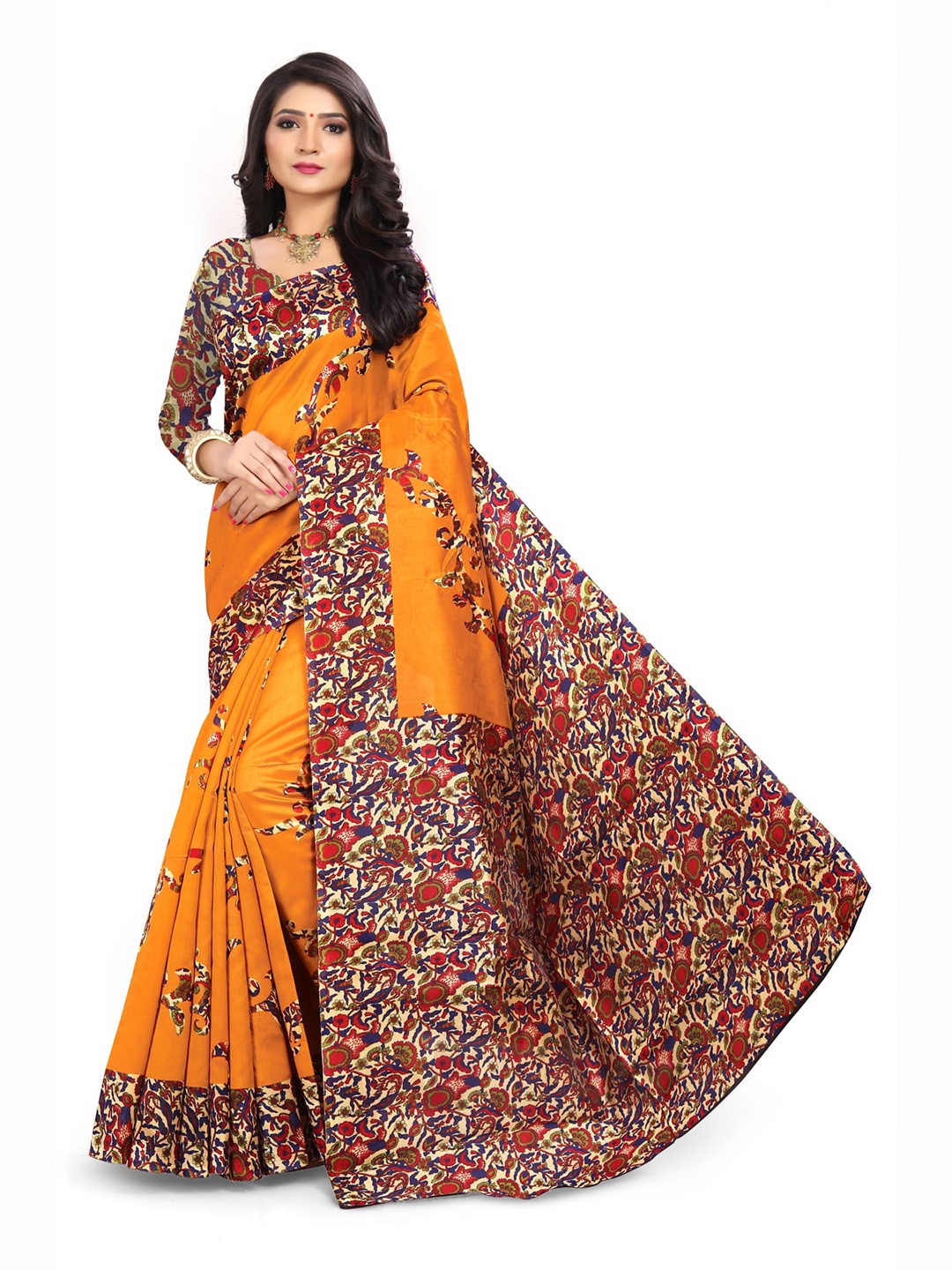

KALINI Floral Printed Art Silk Banarasi Saree, Yellow