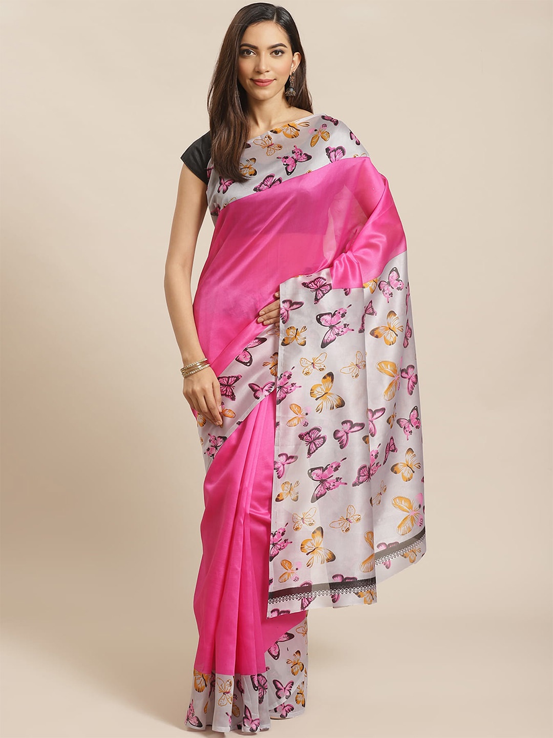 

KALINI Art Silk Banarasi Saree, Pink