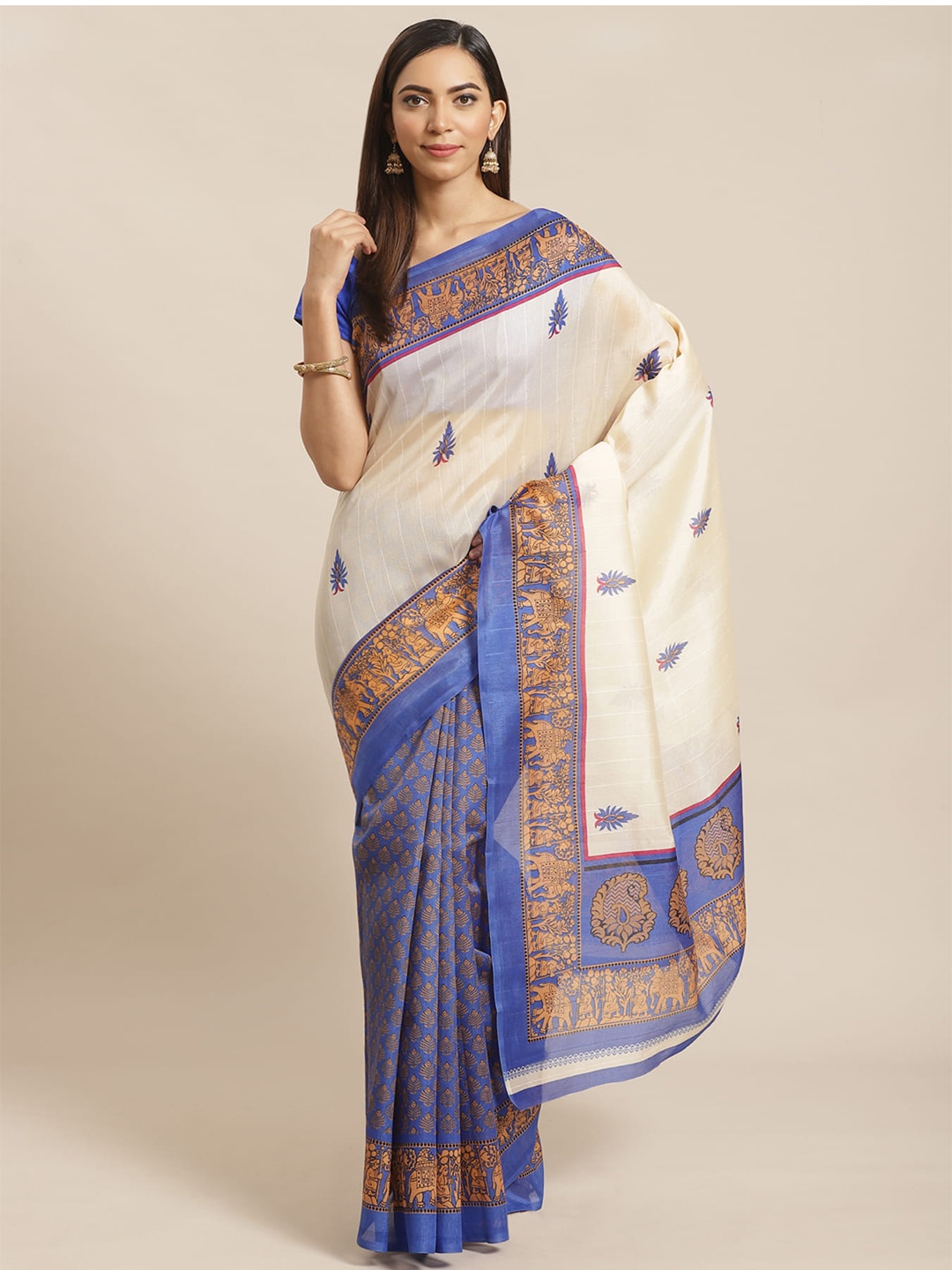 

KALINI Ethnic Motifs Printed Banarasi Saree, Blue