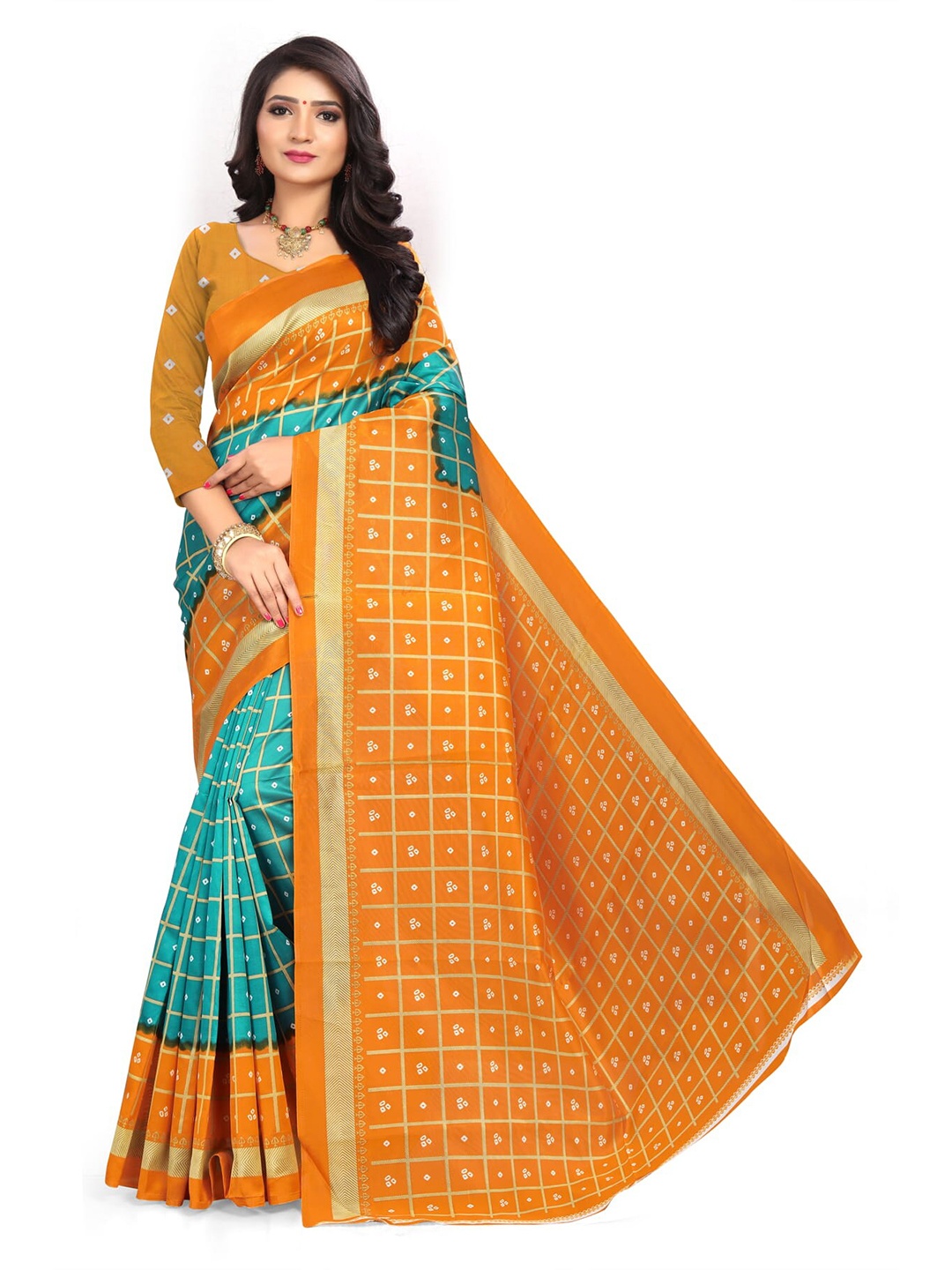 

KALINI Checked Banarasi Saree, Blue