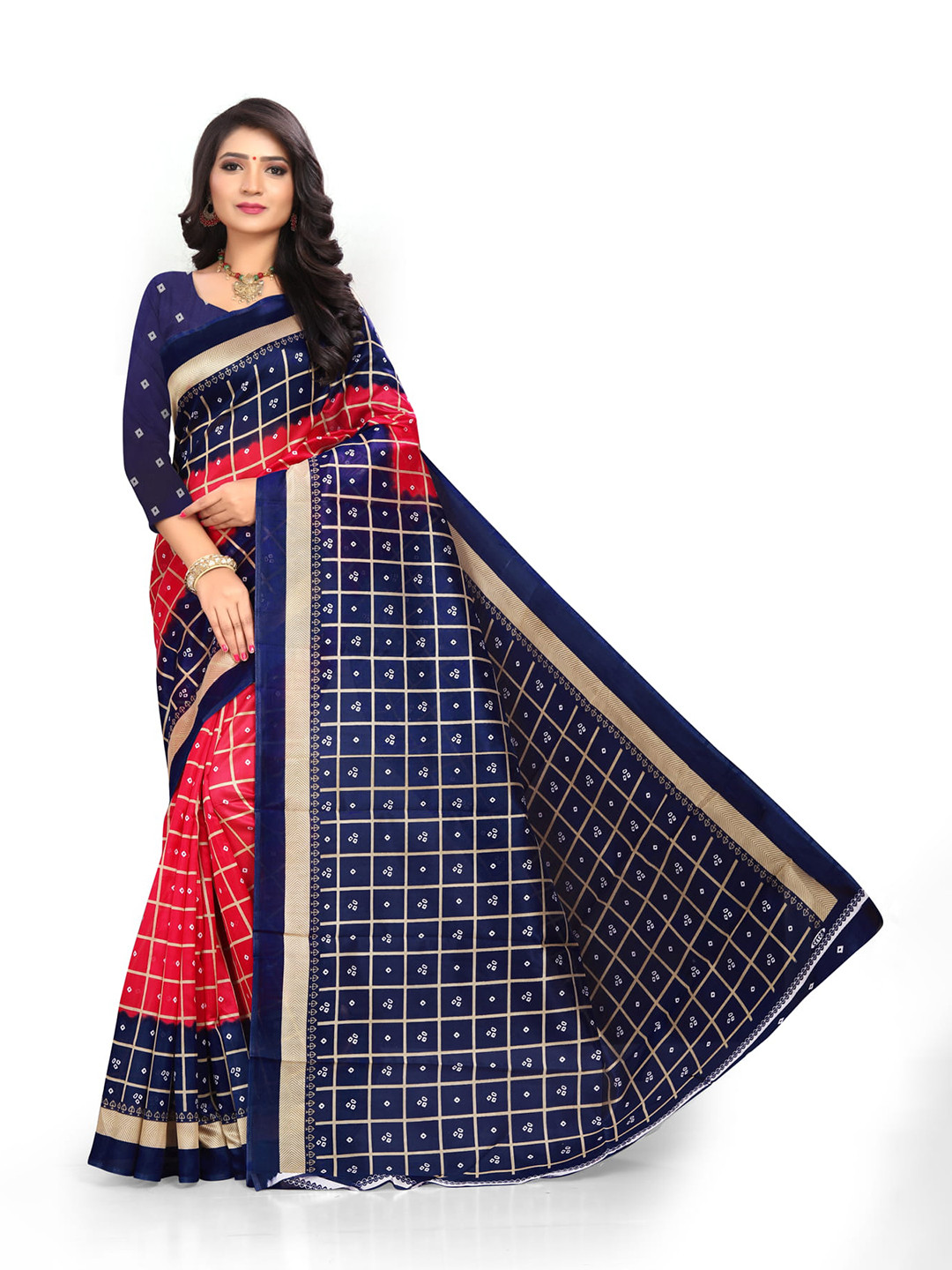 

KALINI Ethnic Motifs Printed Art Silk Banarasi Saree, Red
