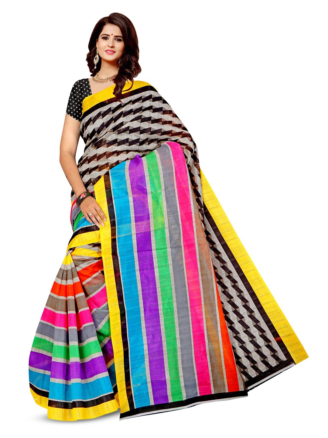 

KALINI Striped Art Silk Banarasi Saree, Pink