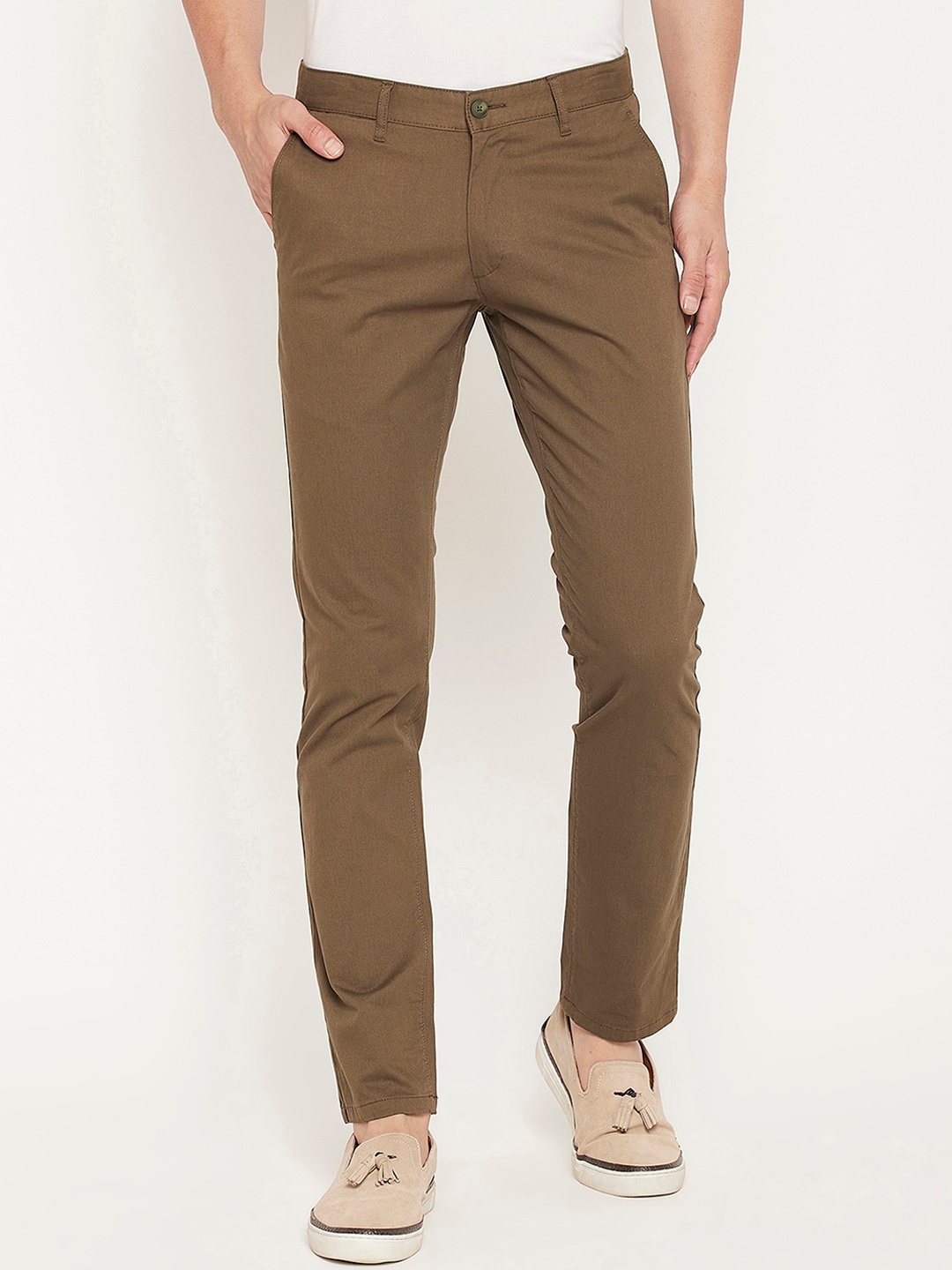

Duke Men Mid Rise Slim Fit Cotton Trousers, Brown