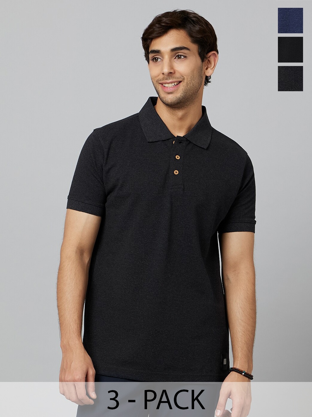 

Smugglerz Pack Of 3 Polo Collar Antimicrobial T-shirt, Charcoal