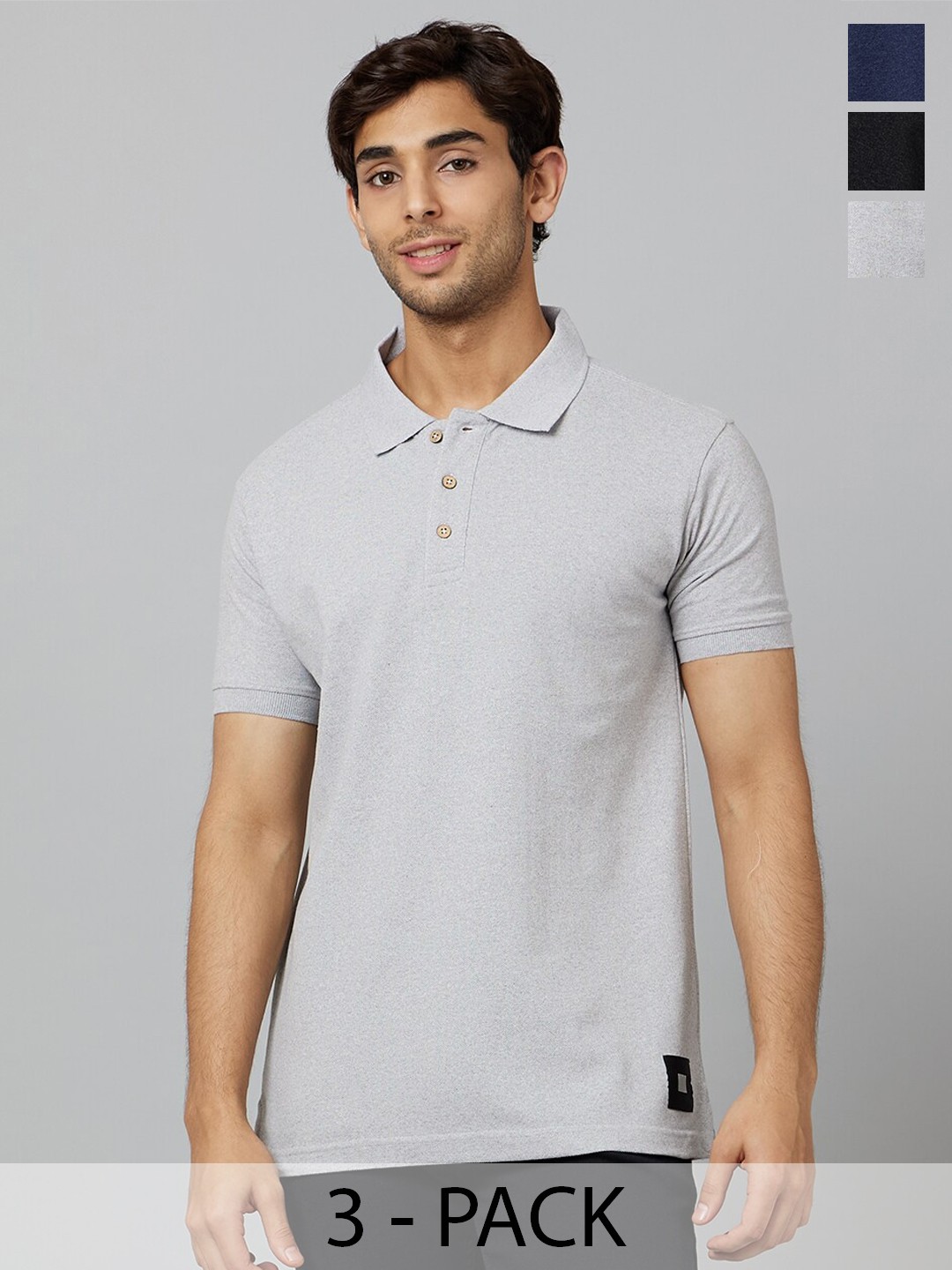 

Smugglerz Pack Of 3 Polo Collar Antimicrobial T-shirt, Grey