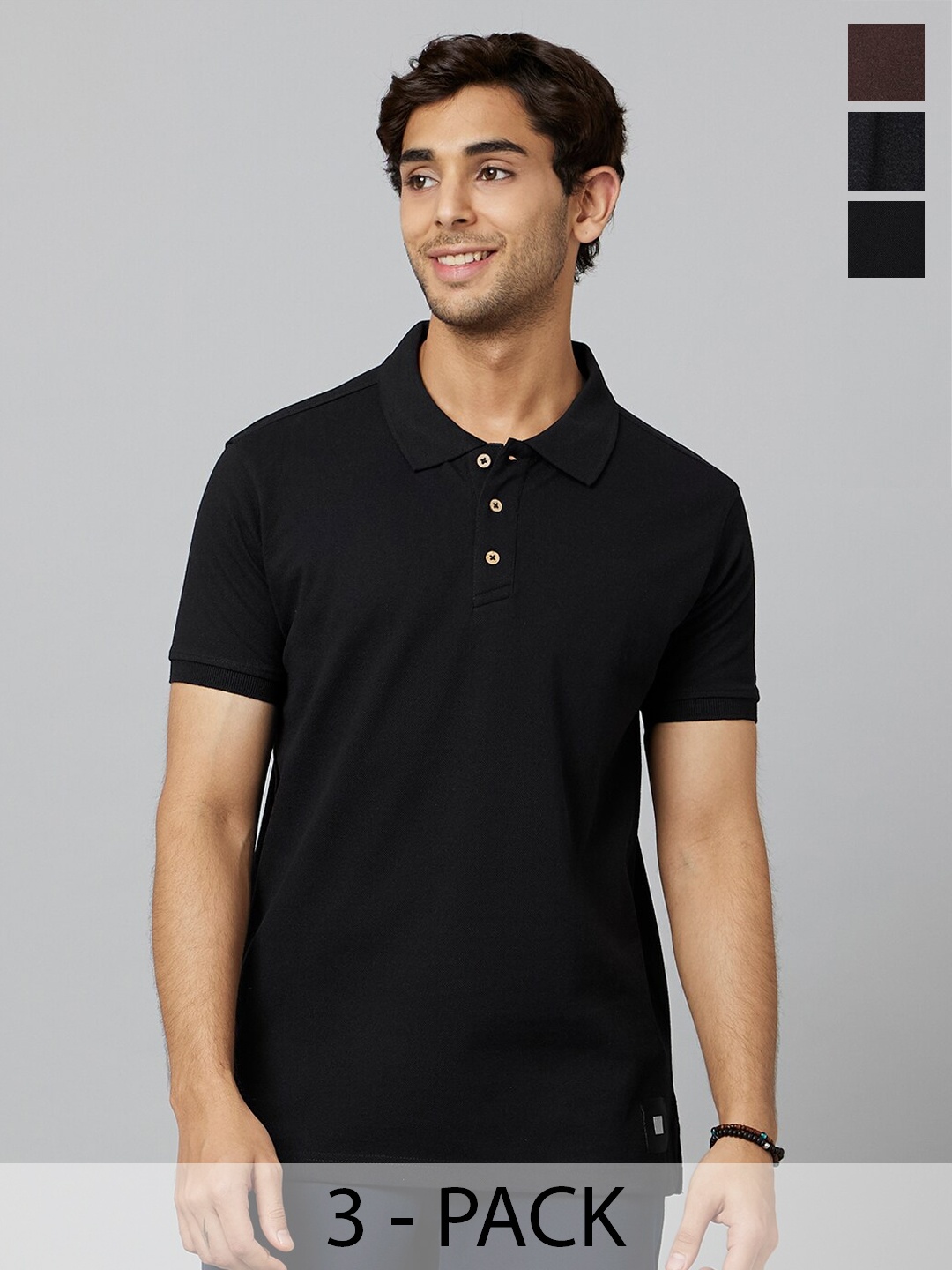 

Smugglerz Pack Of 3 Polo Collar Antimicrobial T-shirt, Black